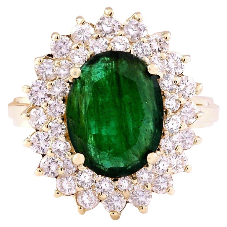 4.28 Carat Natural Emerald 18 Karat Solid Yellow Gold Diamond Ring For ...