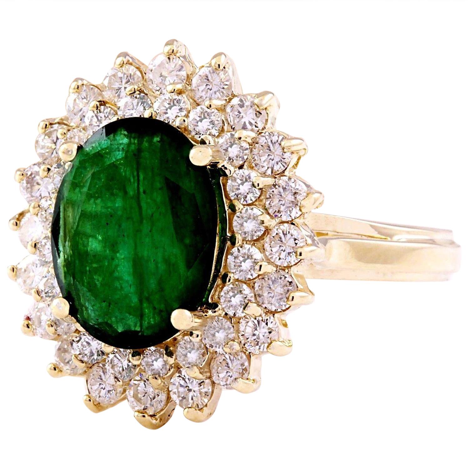 4.28 Carat Natural Emerald 14K Solid Yellow Gold Diamond Ring
 Item Type: Ring
 Item Style: Engagement
 Material: 14K Yellow Gold
 Mainstone: Emerald
 Stone Color: Green
 Stone Weight: 2.83 Carat
 Stone Shape: Oval
 Stone Quantity: 1
 Stone