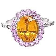 Zafiro Naranja Diamante Zafiro Rosa 4,28 Quilates Anillo de Oro Blanco 14 Kilates