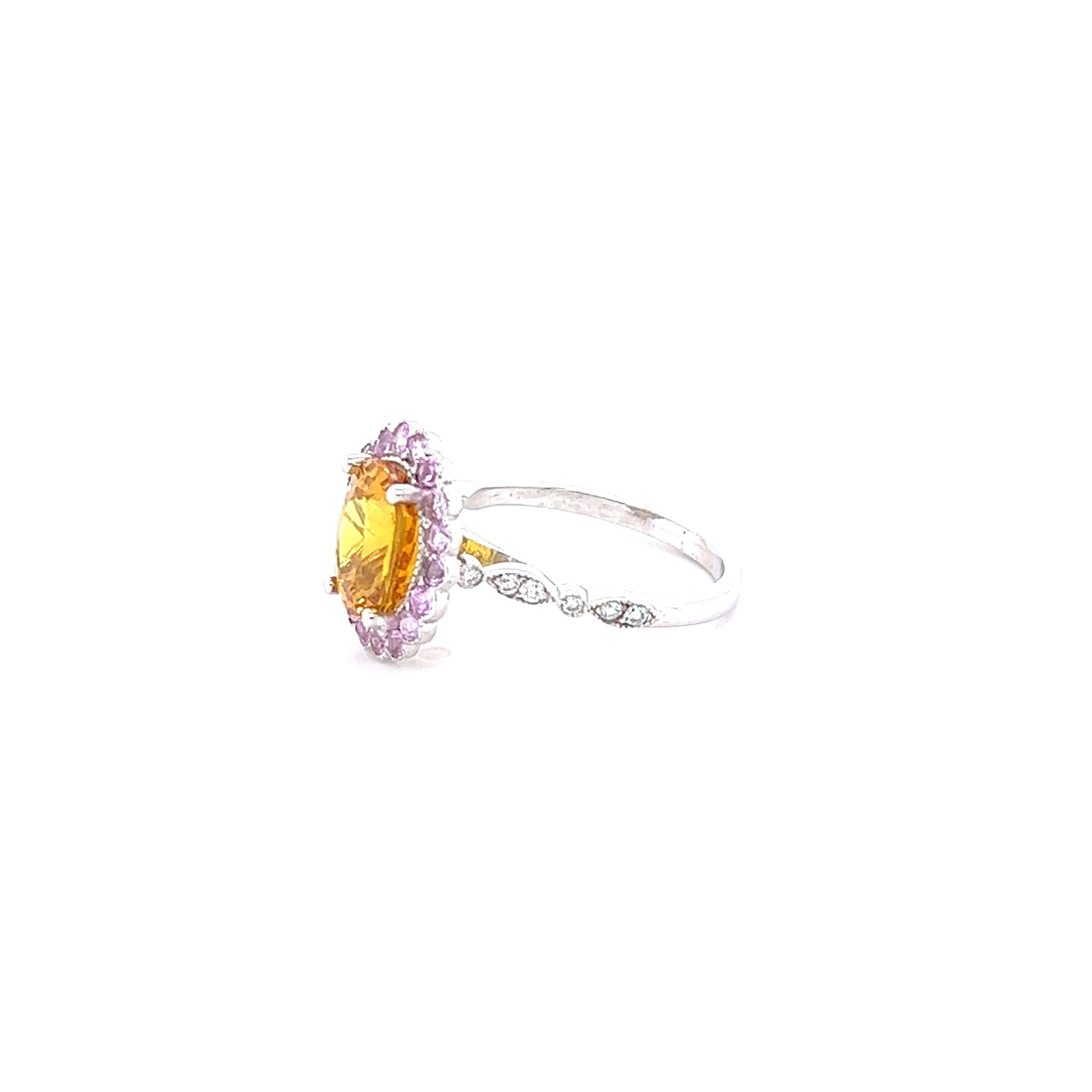 Contemporary 4.28 Carat Orange Sapphire Pink Sapphire Diamond 14 Karat White Gold Ring For Sale