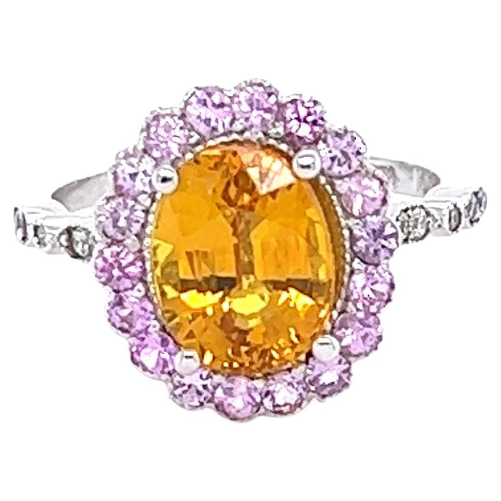 4.28 Carat Orange Sapphire Pink Sapphire Diamond 14 Karat White Gold Ring For Sale