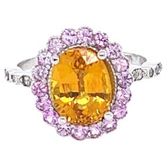 Bague en or blanc 14 carats avec saphir orange, saphir rose et diamants de 4,28 carats