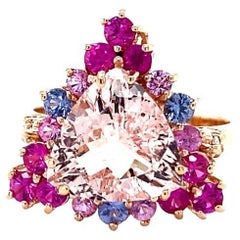 4.28 Carat Pink Morganite Diamond Sapphire Rose Gold Cocktail Ring