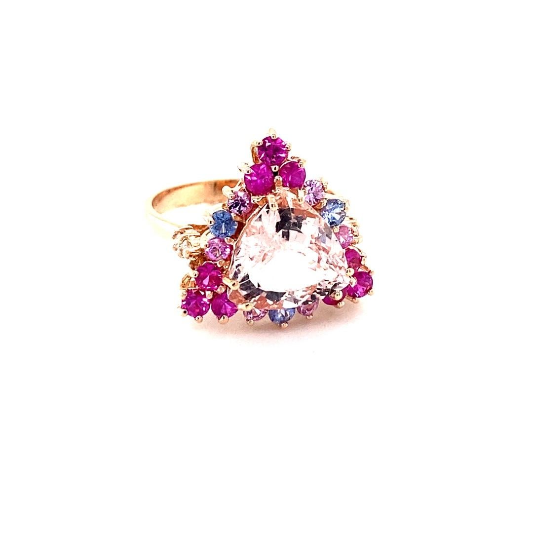 Contemporary 4.28 Carat Pink Morganite Diamond Sapphire Rose Gold Cocktail Ring For Sale