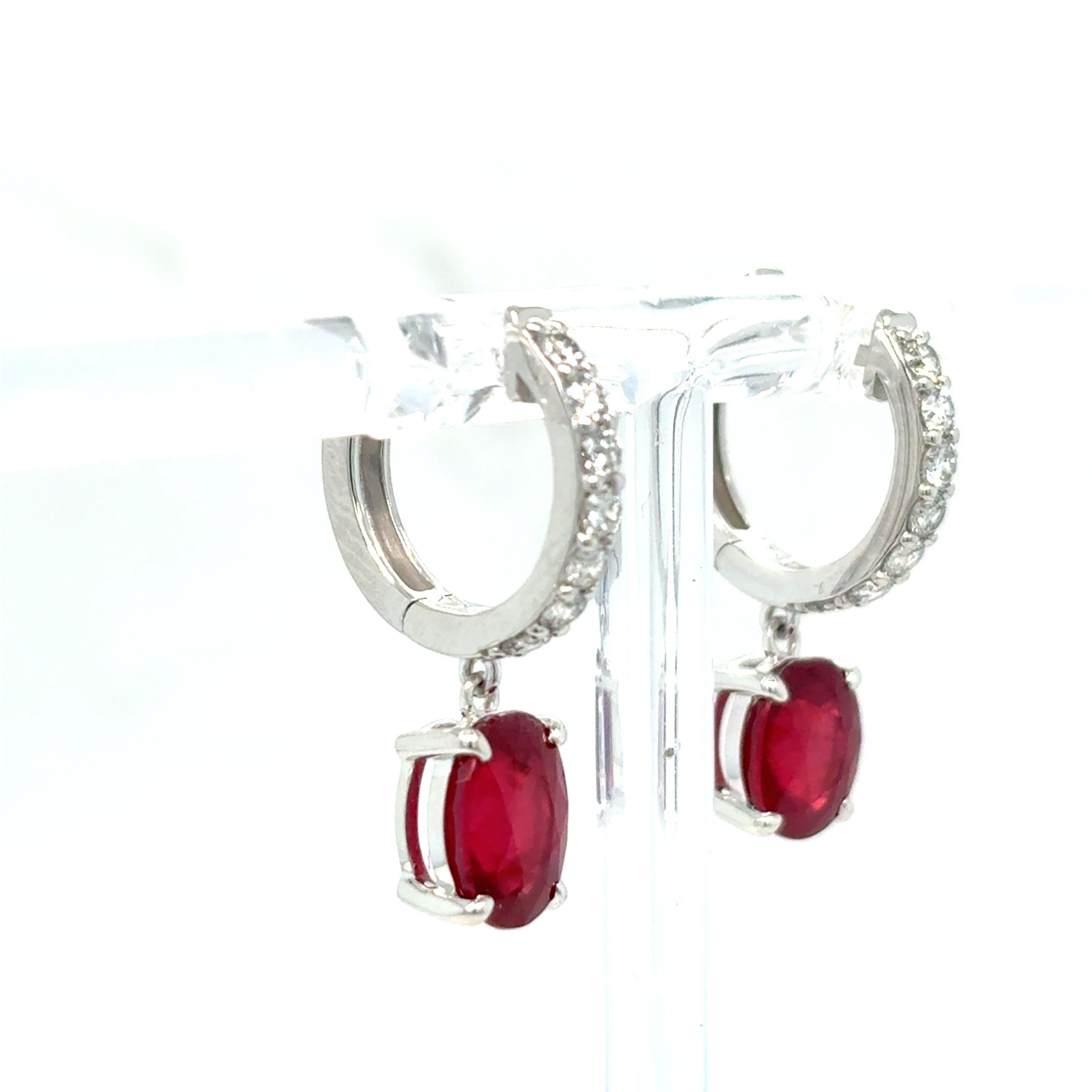 4.28 Carat Ruby Diamond Platinum Dangling Earrings For Sale 4