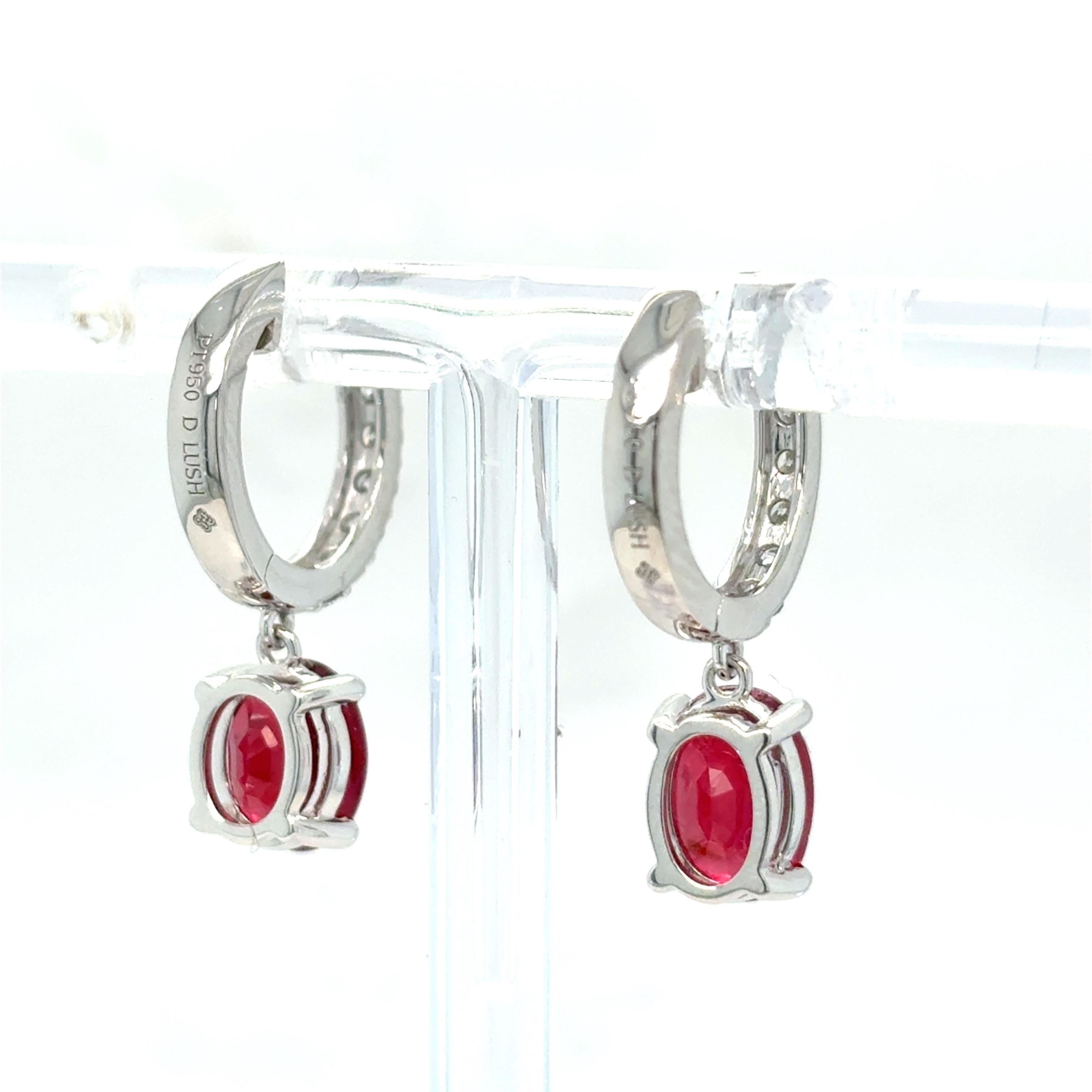 4.28 Carat Ruby Diamond Platinum Dangling Earrings For Sale 5