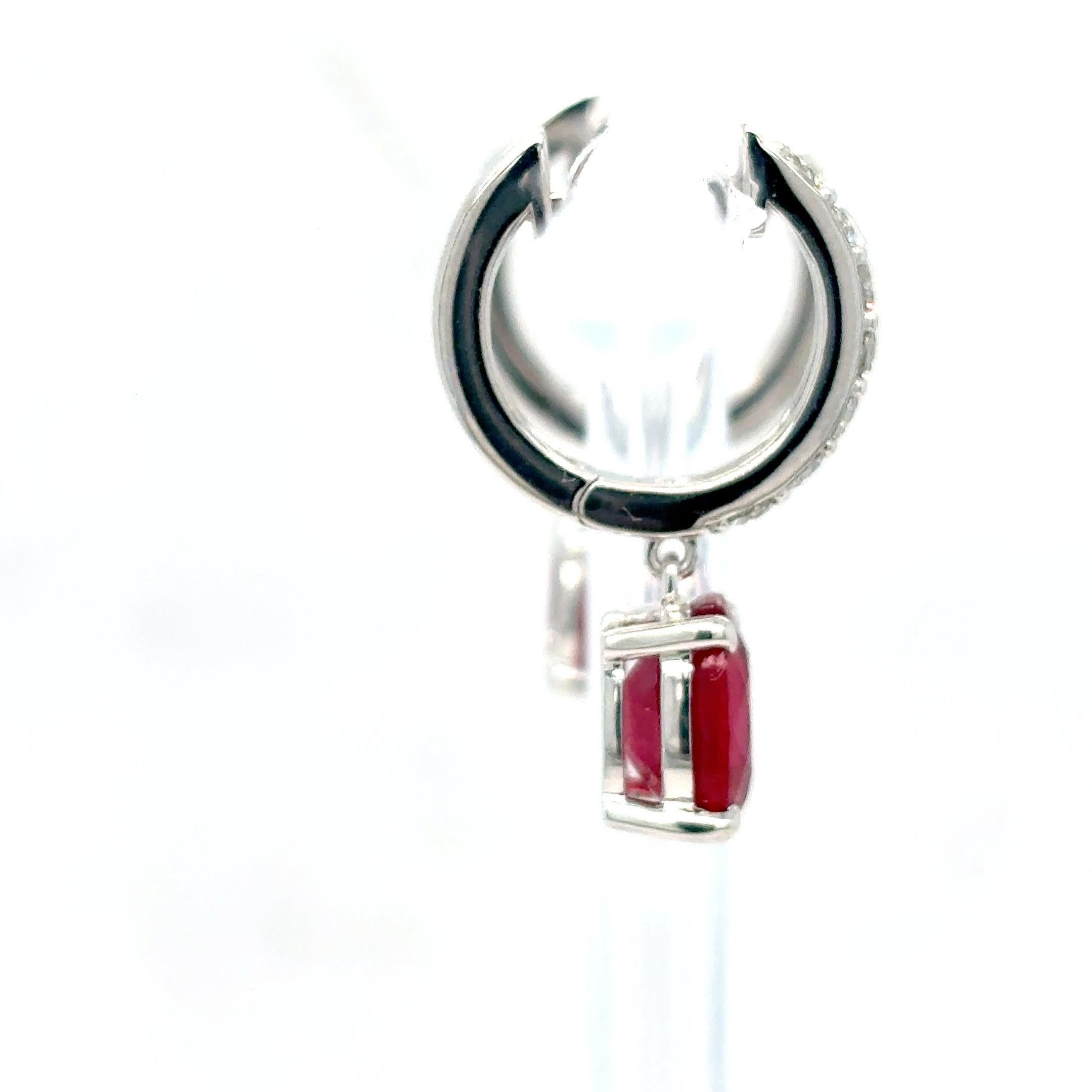 4.28 Carat Ruby Diamond Platinum Dangling Earrings For Sale 6