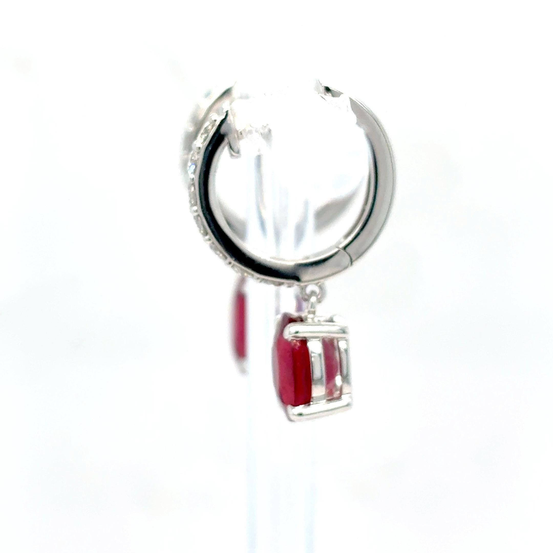 4.28 Carat Ruby Diamond Platinum Dangling Earrings For Sale 7