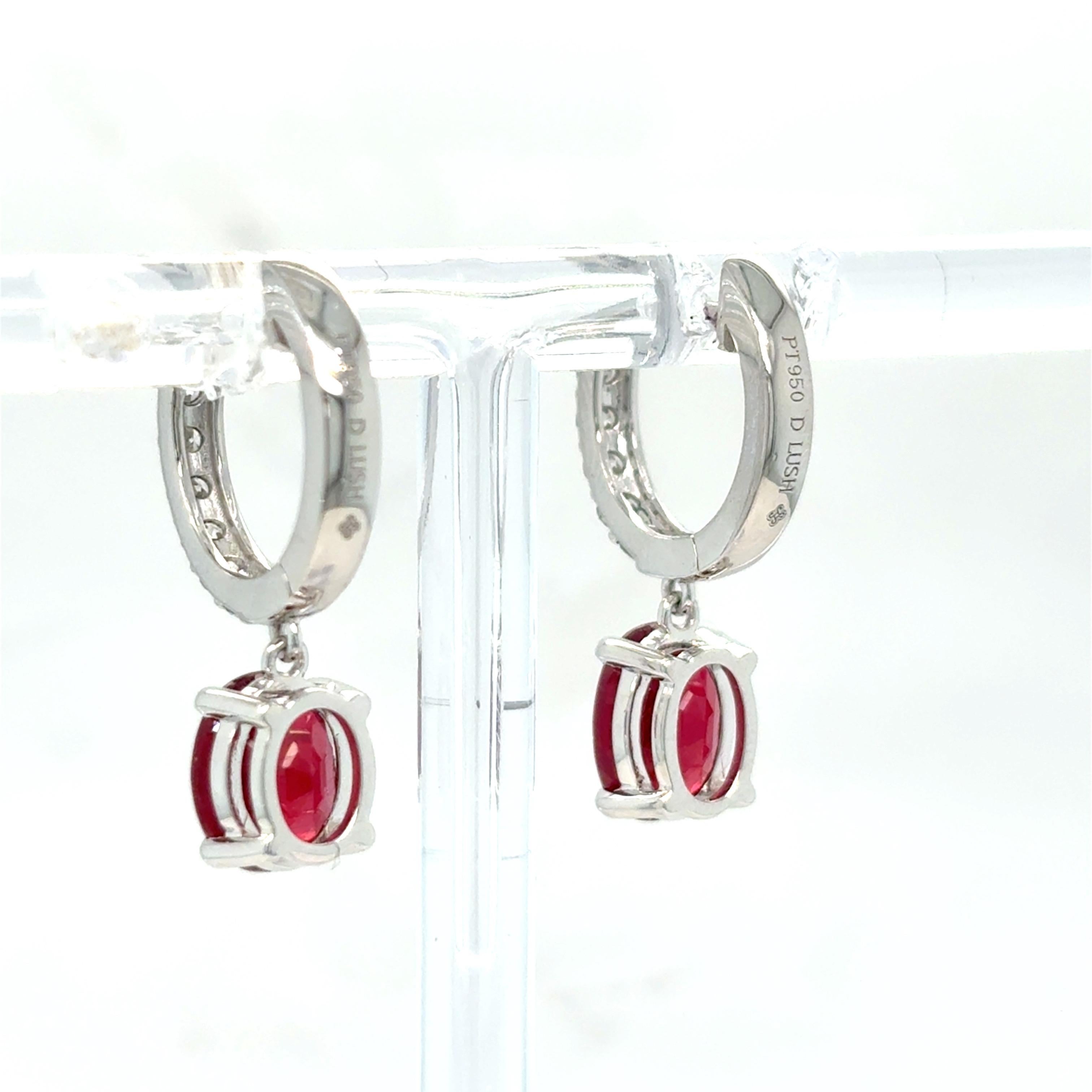 4.28 Carat Ruby Diamond Platinum Dangling Earrings For Sale 8