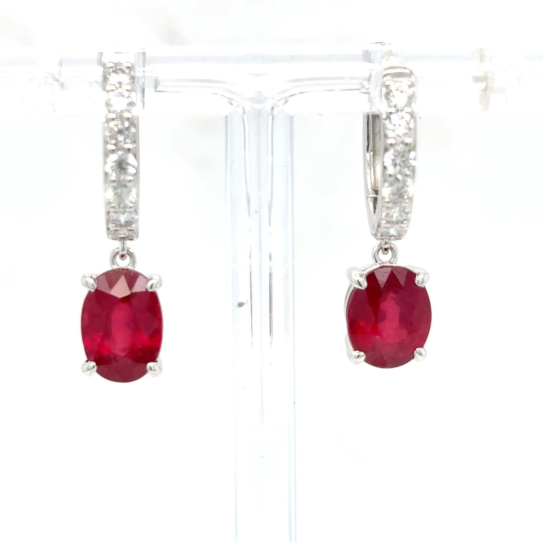 4.28 Carat Ruby Diamond Platinum Dangling Earrings For Sale 9
