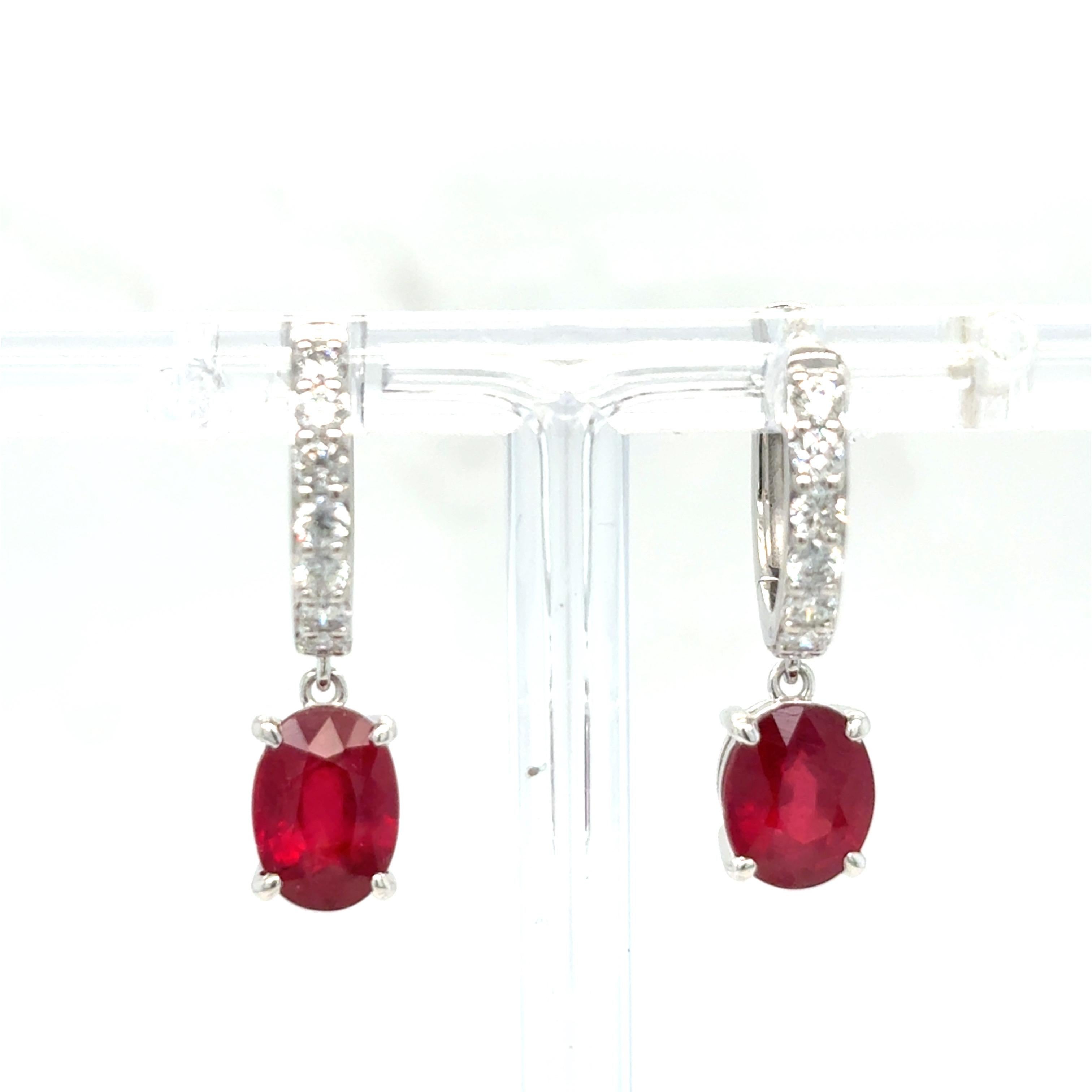 Artisan 4.28 Carat Ruby Diamond Platinum Dangling Earrings For Sale