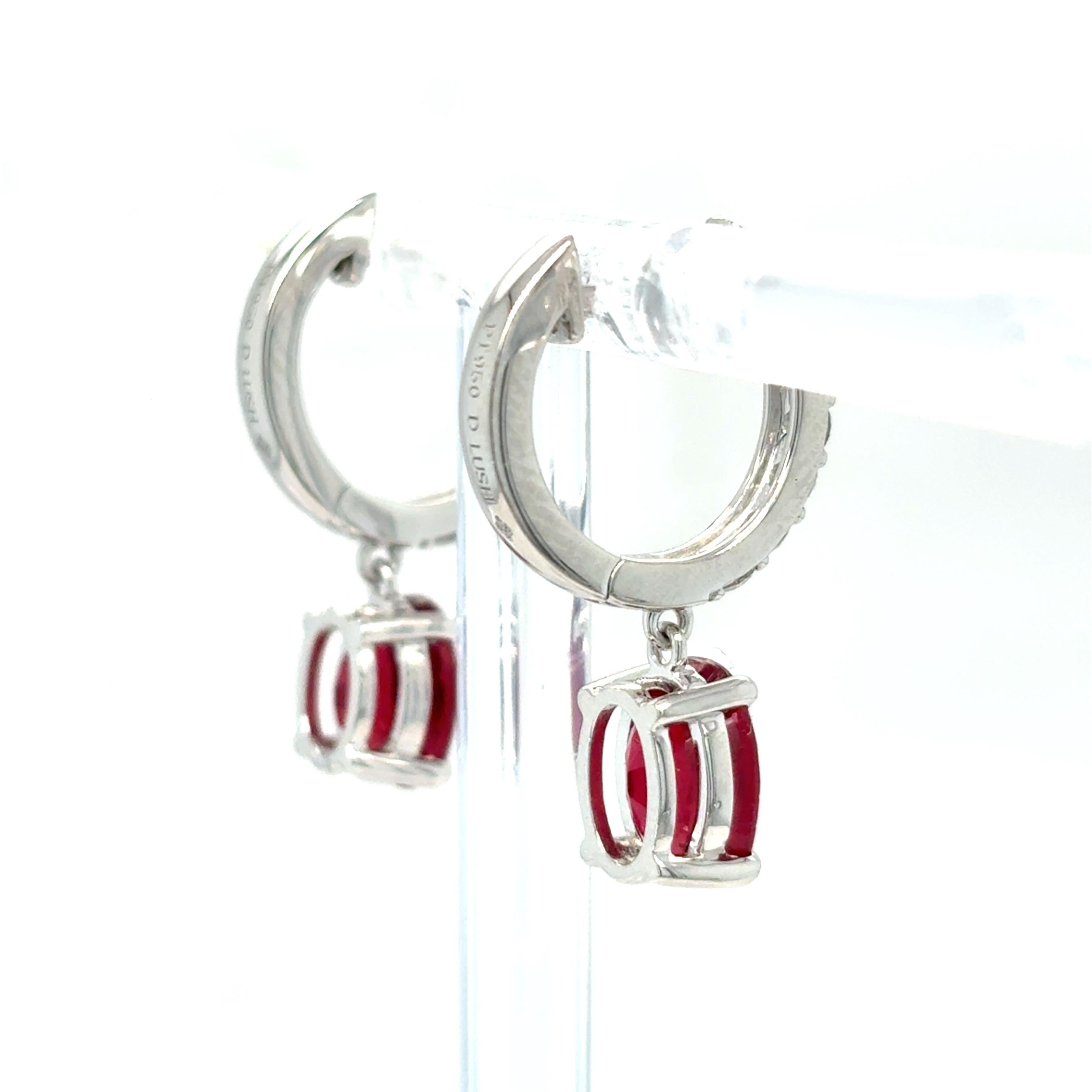 Women's 4.28 Carat Ruby Diamond Platinum Dangling Earrings For Sale