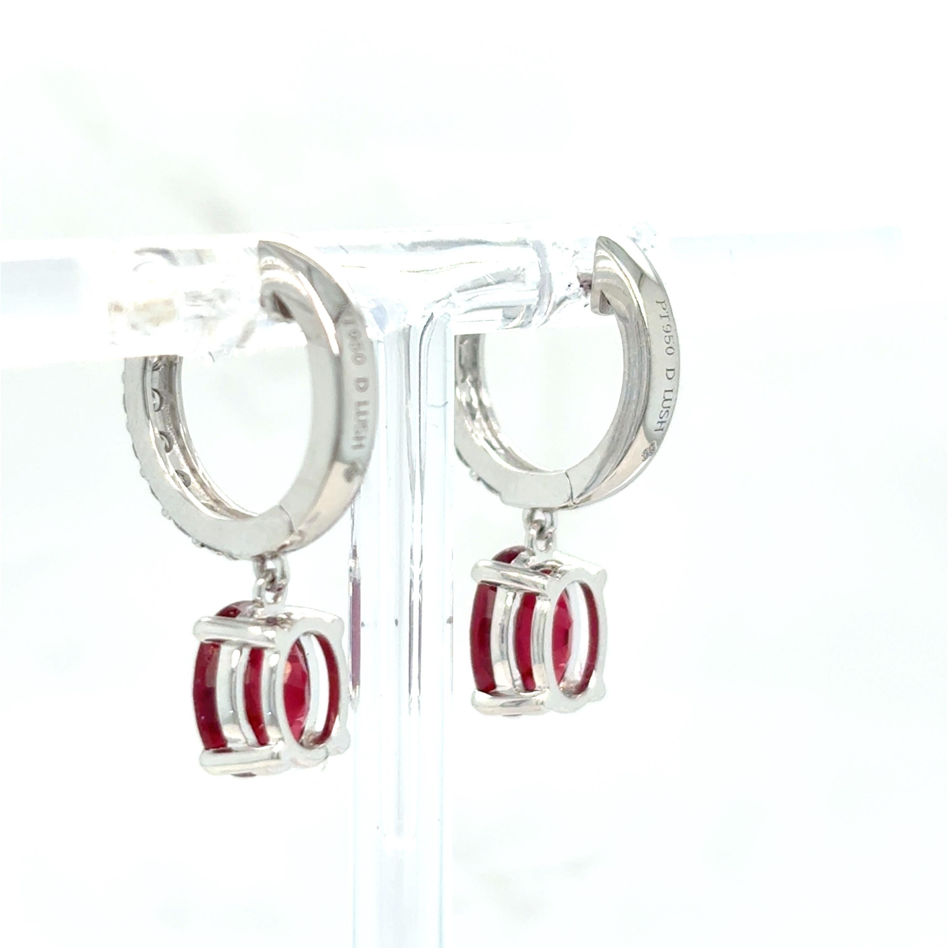 4.28 Carat Ruby Diamond Platinum Dangling Earrings For Sale 2