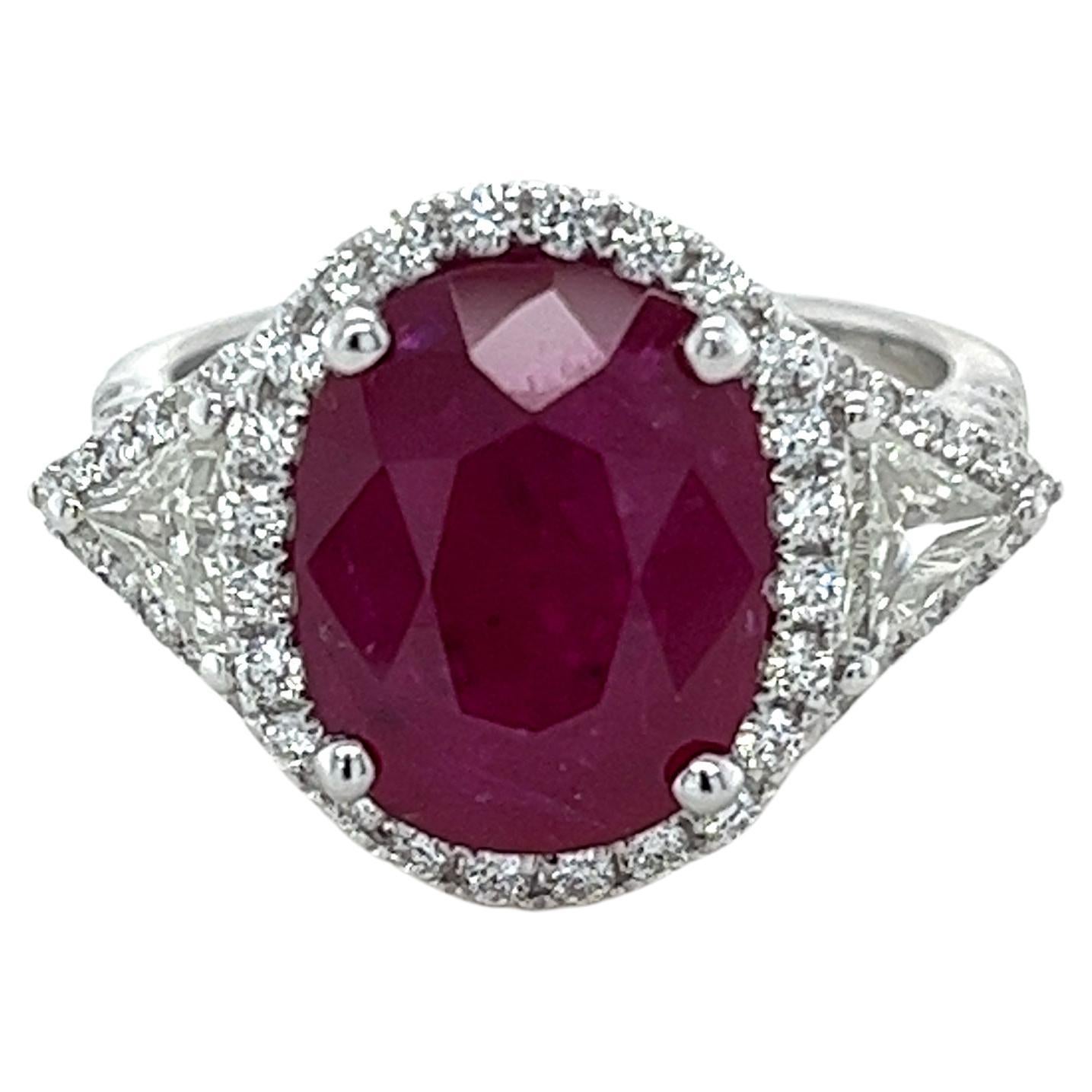 4.28 Carat Ruby & Diamond Ring in 18 Karat White Gold For Sale