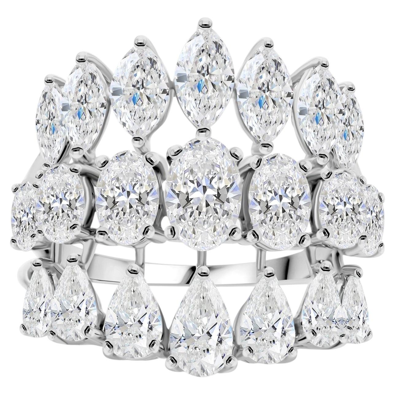4.28 Carat SI Clarity HI Color Multi Shape Diamond Ring 18 Karat White Gold
