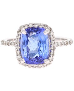 4.28 Carat Tanzanite Diamond 14 Karat White Gold Ring