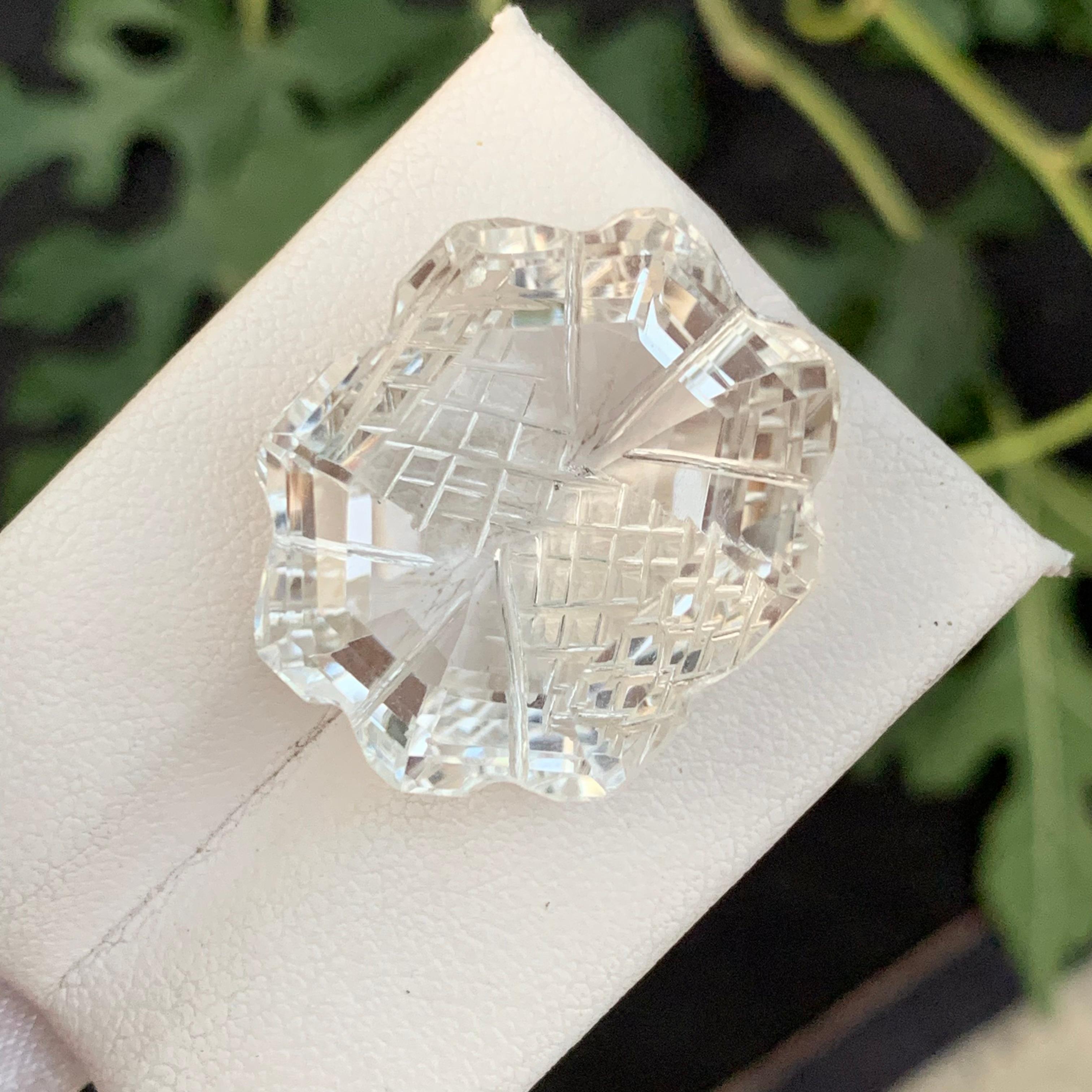Arts and Crafts 42.80 Carat Natural Loose Clear Crystal Quartz Carving For Necklace Jewelry  For Sale