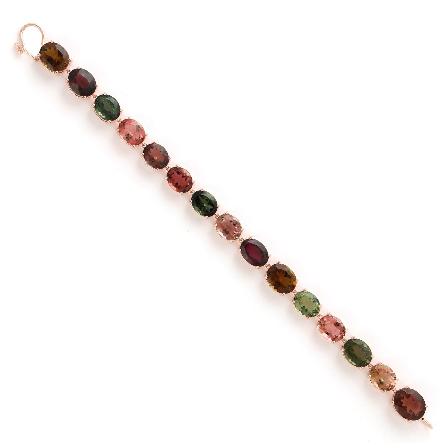 Contemporary 42.86 ct Multicolor Tourmaline Bracelet Made In 18k Gold For Sale