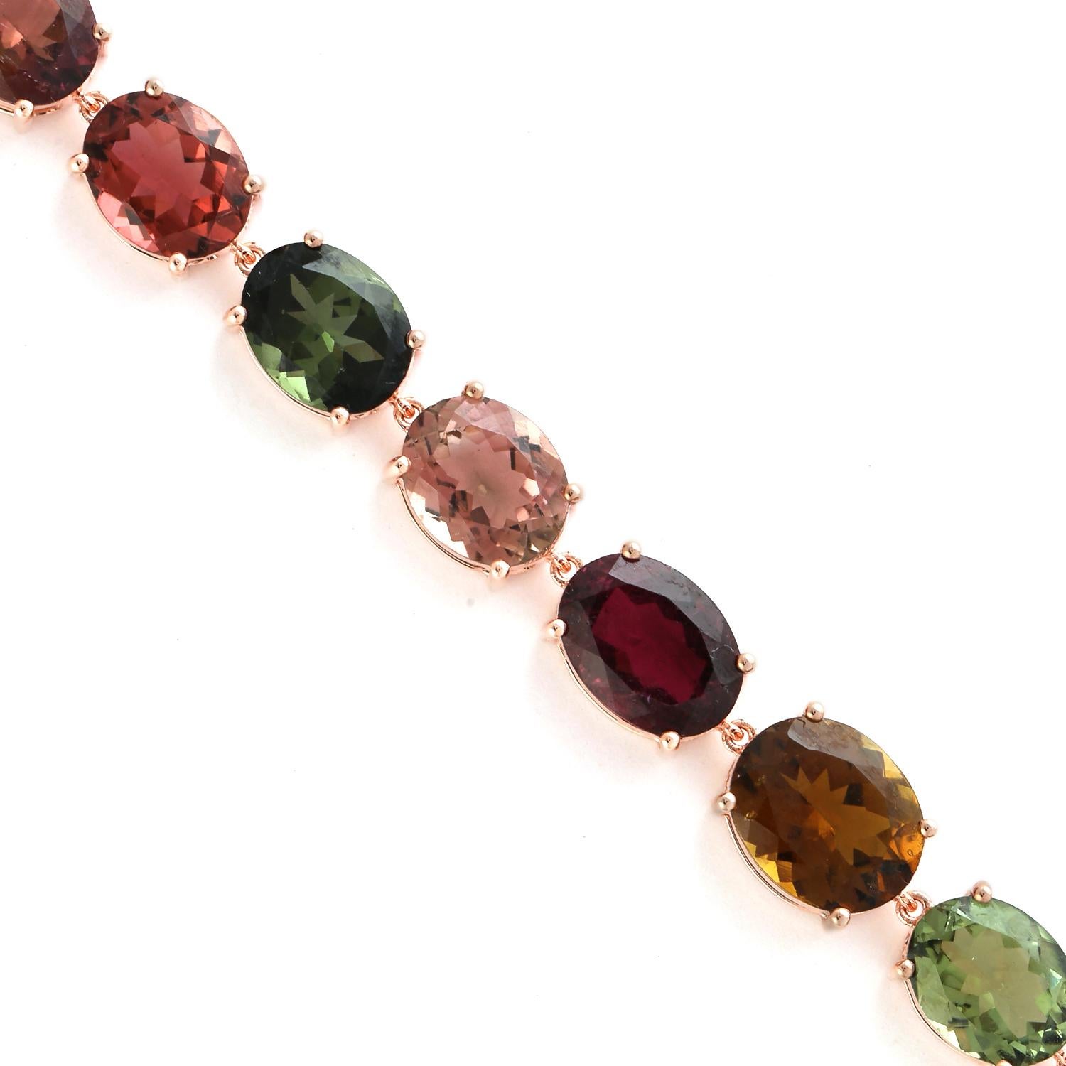 Mixed Cut 42.86 ct Multicolor Tourmaline Bracelet Made In 18k Gold For Sale