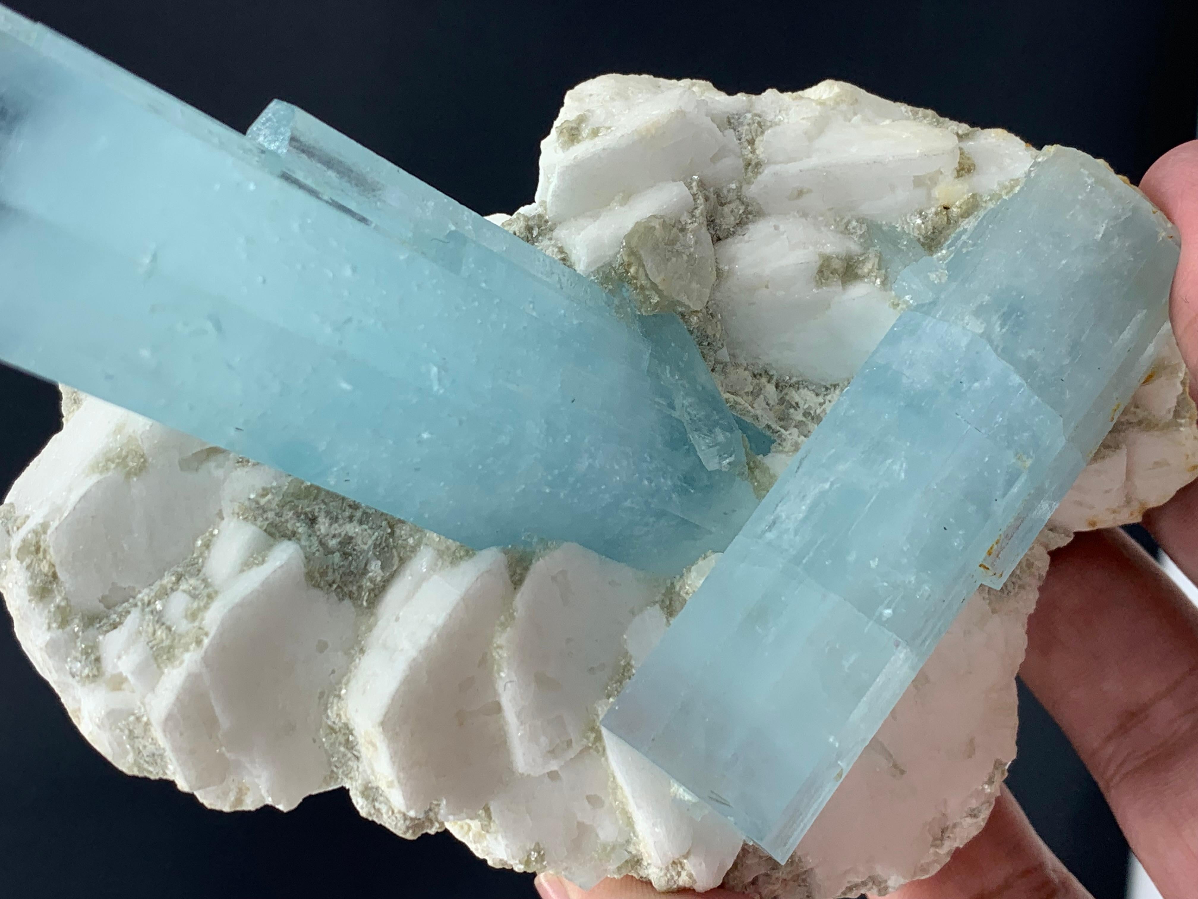 428,97 Grammi Incredibile doppio cristallo di acquamarina attaccato con feldspato dal Pakistan in vendita 2