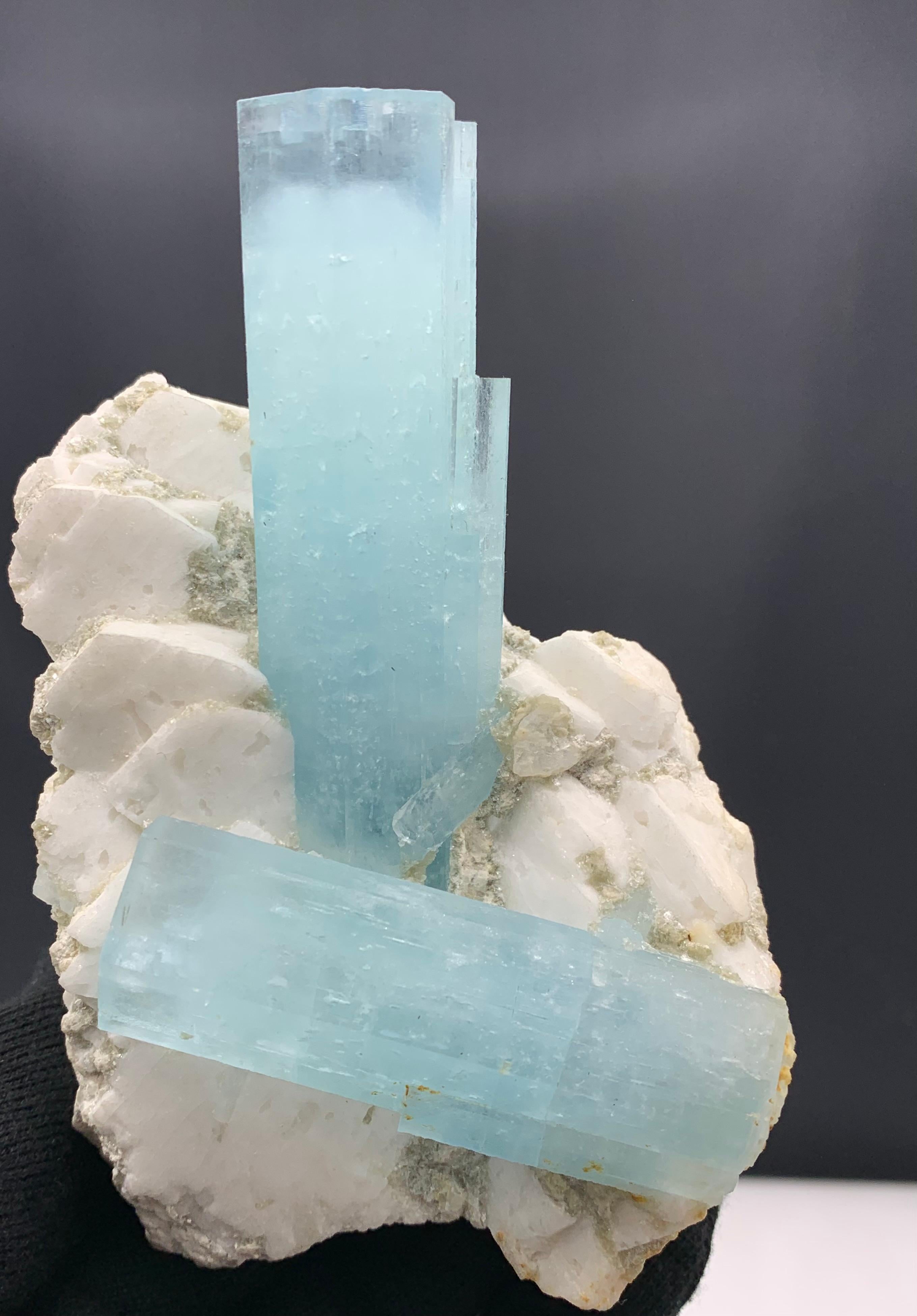 Weight: 428.97 Gram 
Dimension: 12 x 7.9 x 5.6 Cm
Origin: Shigar Valley, Skardu District, Gilgit Baltistan Province, Pakistan

Aquamarine is a pale-blue to light-green variety of beryl. The color of aquamarine can be changed by heat. Aquamarine has