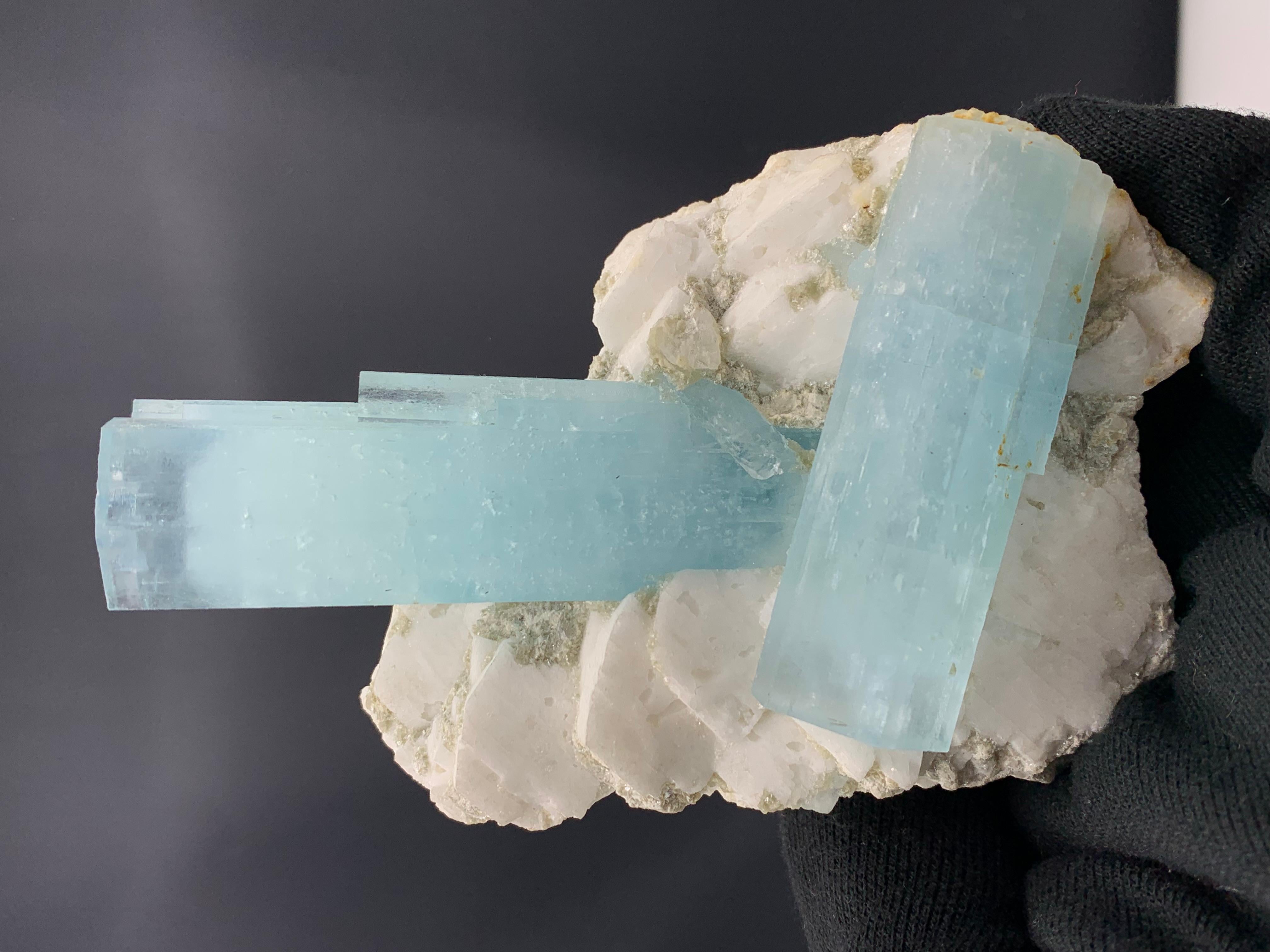 Pakistani 428.97 Gram Amazing Dual Aquamarine Crystal Attach With Feldspar From Pakistan  For Sale