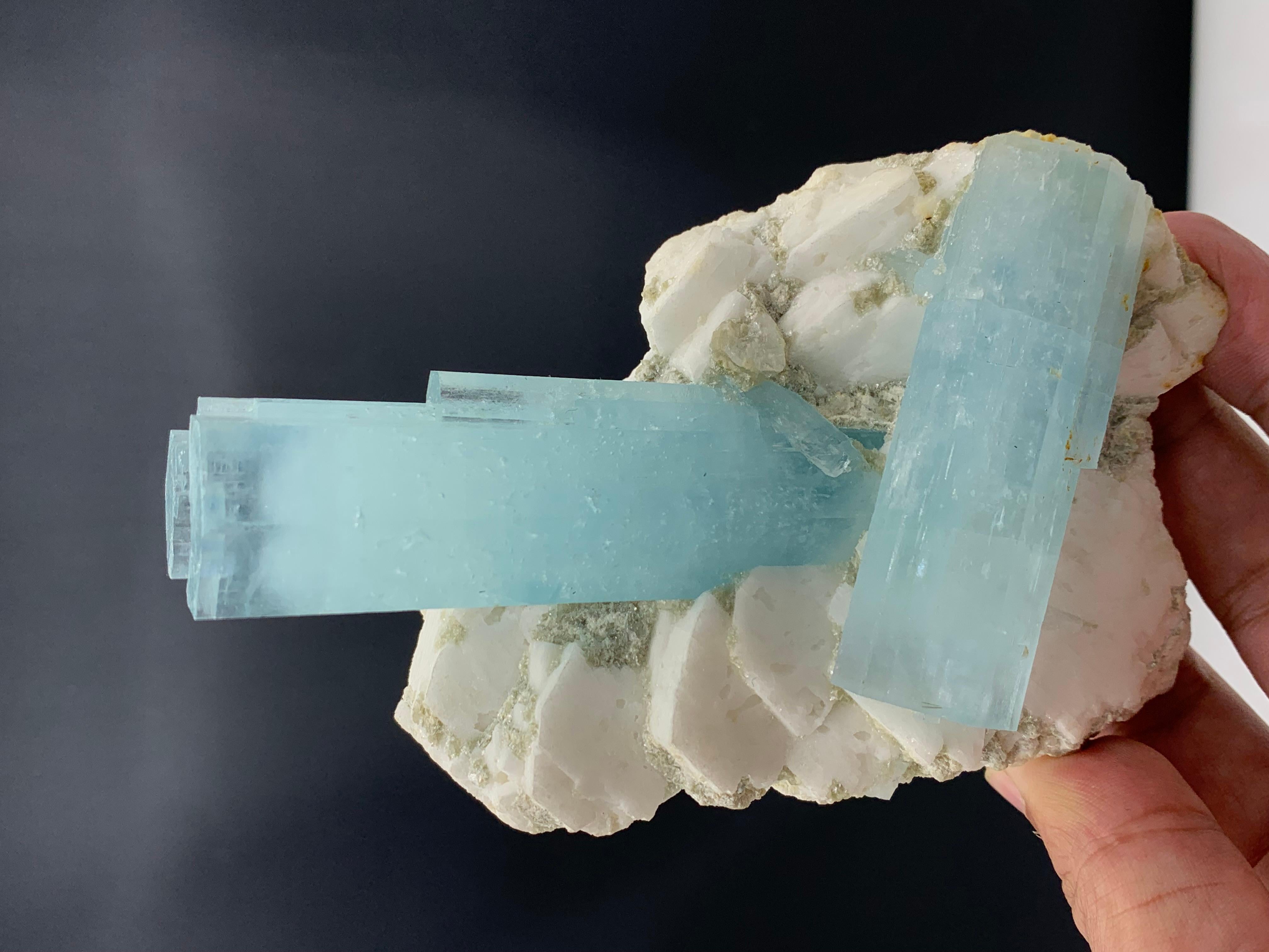 Rock Crystal 428.97 Gram Amazing Dual Aquamarine Crystal Attach With Feldspar From Pakistan  For Sale