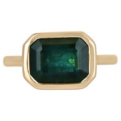 4.28ct 14K Natural Dark Alpine Green Emerald Cut Solitaire Gold Ring