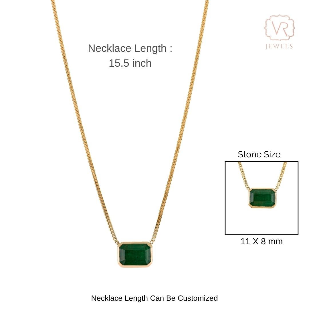 Collar con Colgante Solitario de Esmeralda de Zambia de 4,28 qt en Oro Amarillo de 14 quilates con Cadena de Rizo en venta 9