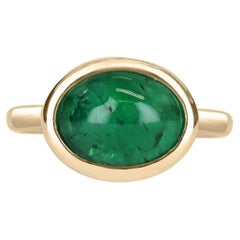 4.28cts 14K Natural Emerald-Oval Cut Cabochon Solitaire Gold Ring
