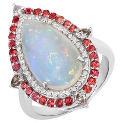 4.28cttw Multi-Gemstones with Diamonds 0.58cttw Sterling Silver Ring