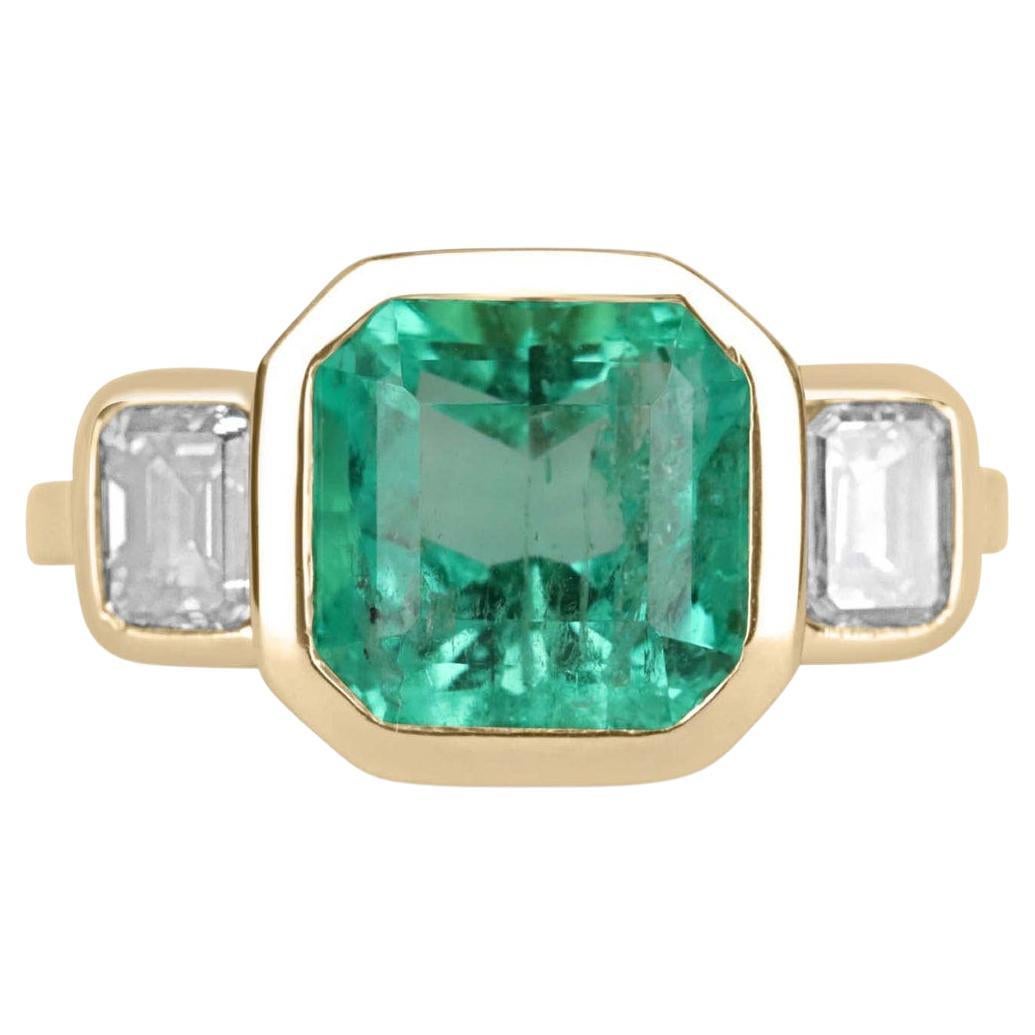 4.28tcw 14K Three Stone Colombian Emerald & Diamond Ring