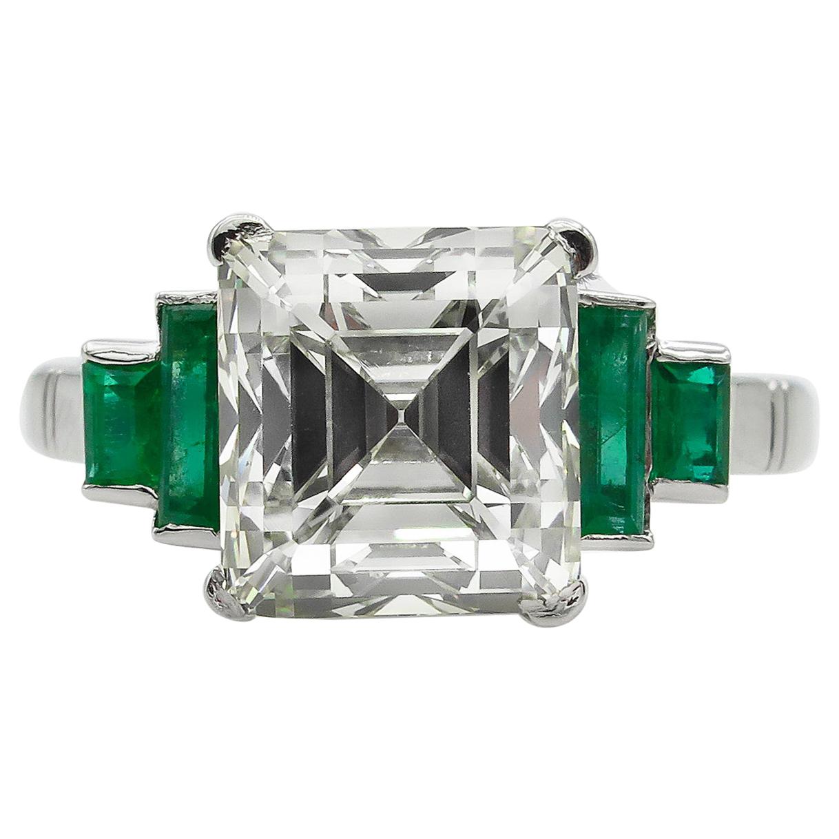 4.29 Carat Estate Vintage Asscher Diamond Wedding Platinum Ring EGL USA