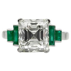 4.29 Carat Estate Retro Asscher Diamond Wedding Platinum Ring EGL USA