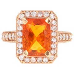 4.29 Carat Fire Opal Diamond 14 Karat Rose Gold Cocktail Ring