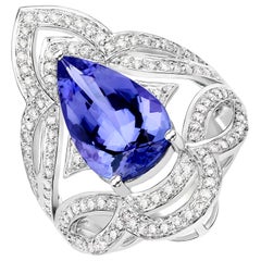 4.29 Carat Genuine Tanzanite and Diamond 14 Karat White Gold Cocktail Ring