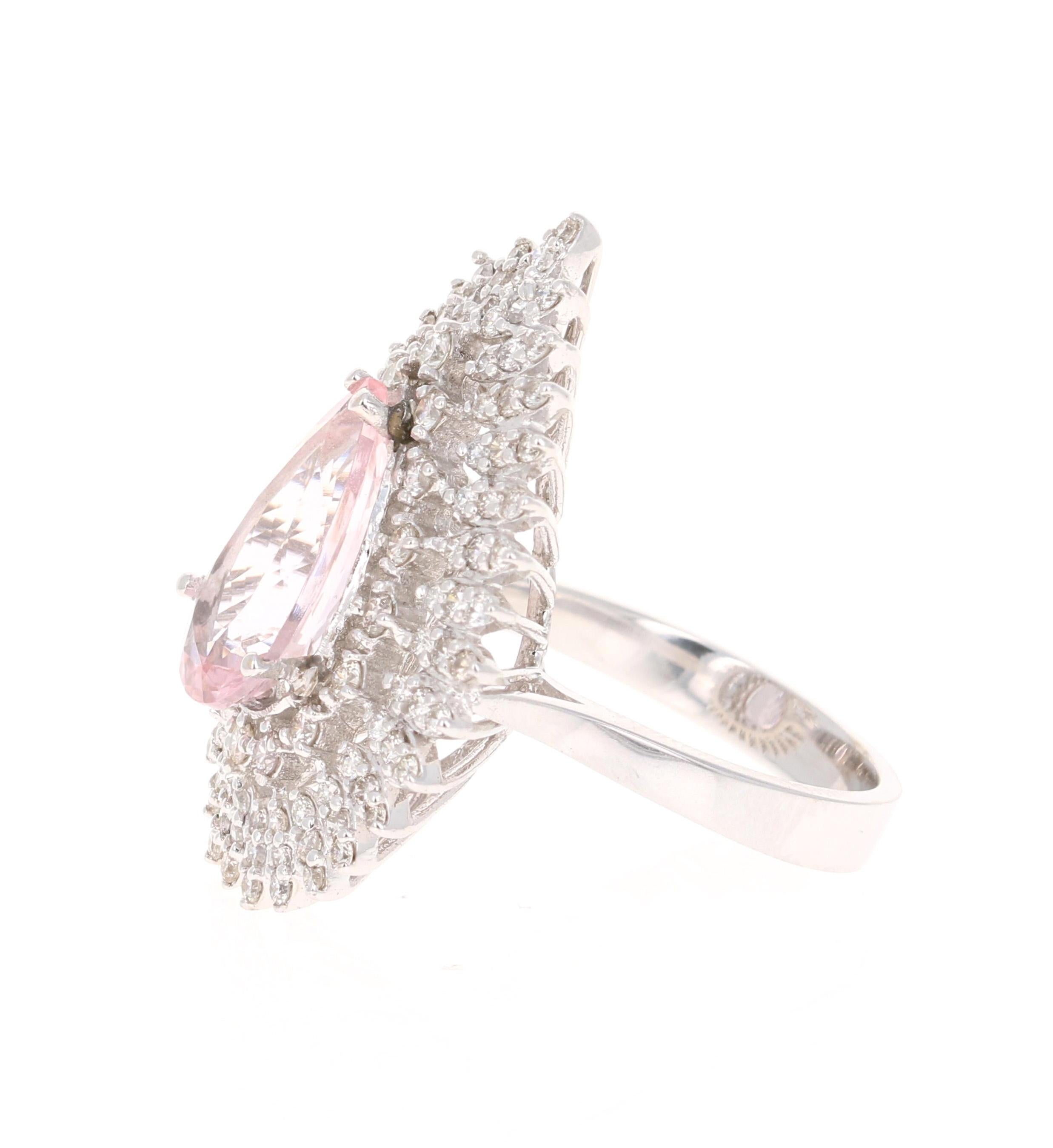 Contemporary 4.29 Carat Morganite Diamond 18 Karat White Gold Cocktail Ring For Sale