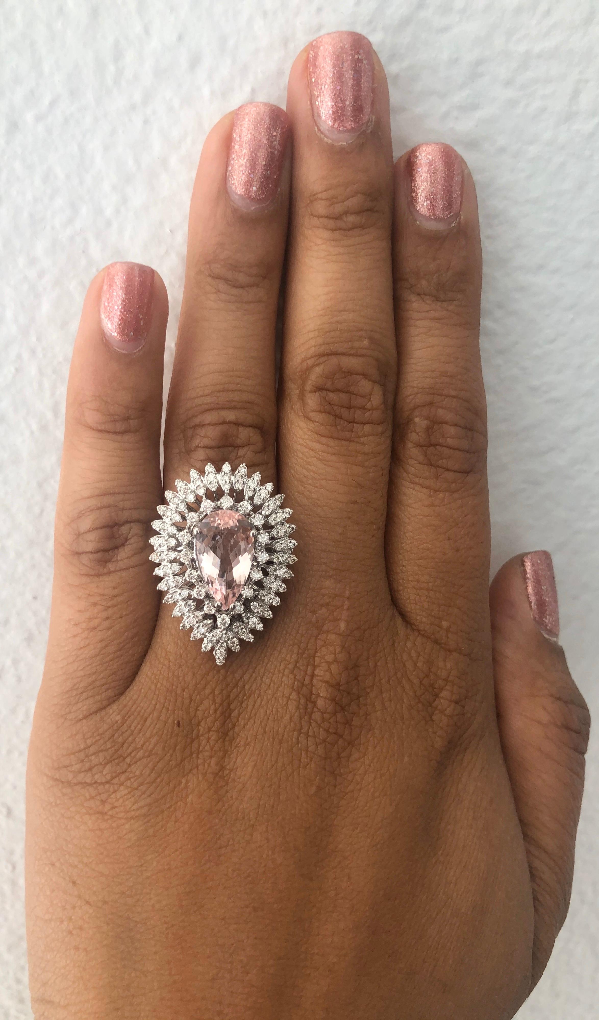 4.29 Carat Morganite Diamond 18 Karat White Gold Cocktail Ring In New Condition For Sale In Los Angeles, CA