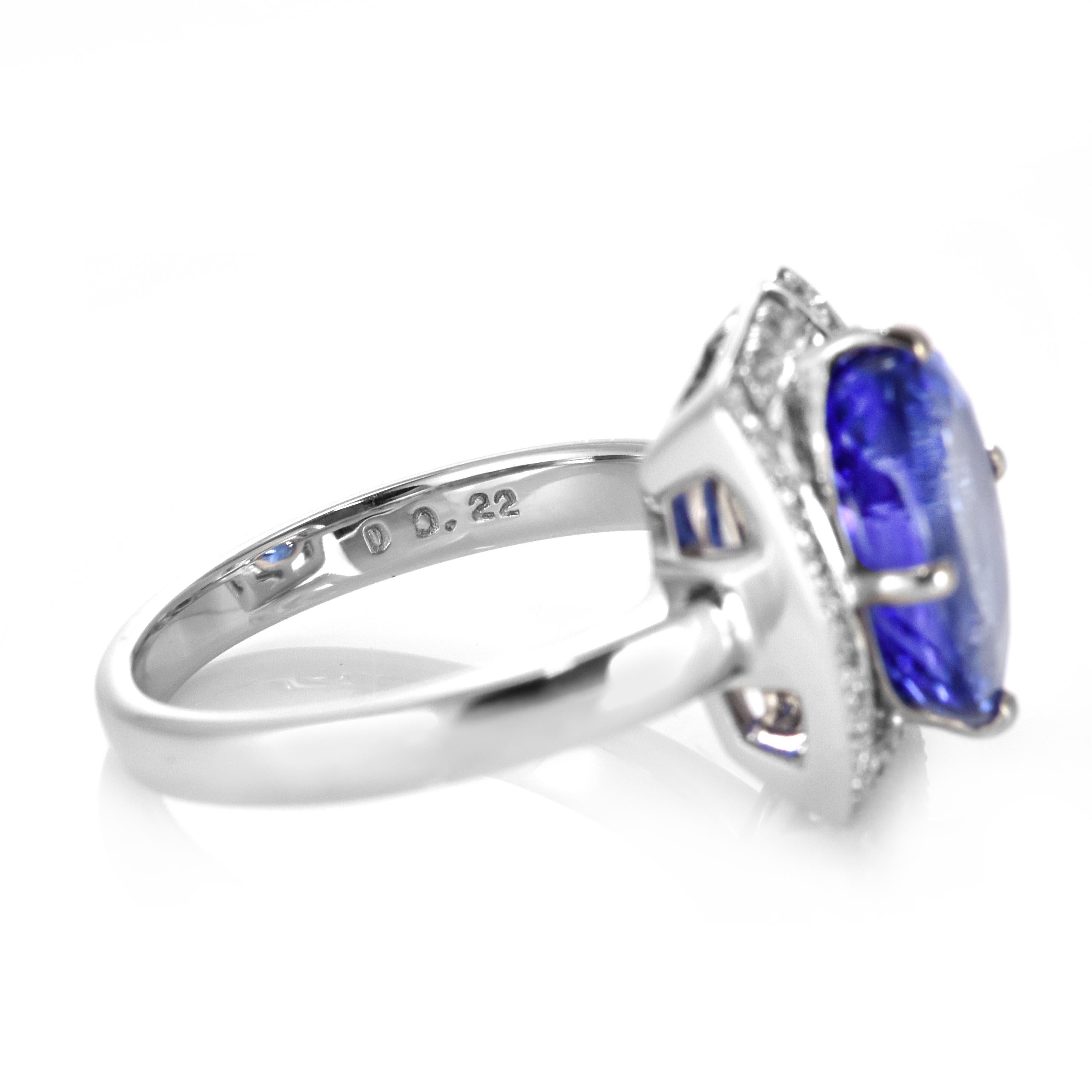 4.29 Carat Natural 'AAA' Tanzanite and Diamond Ring Made in 18 Karat White Gold For Sale 2