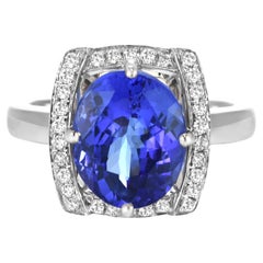 4.29 Carat Natural 'AAA' Tanzanite and Diamond Ring Made in 18 Karat White Gold