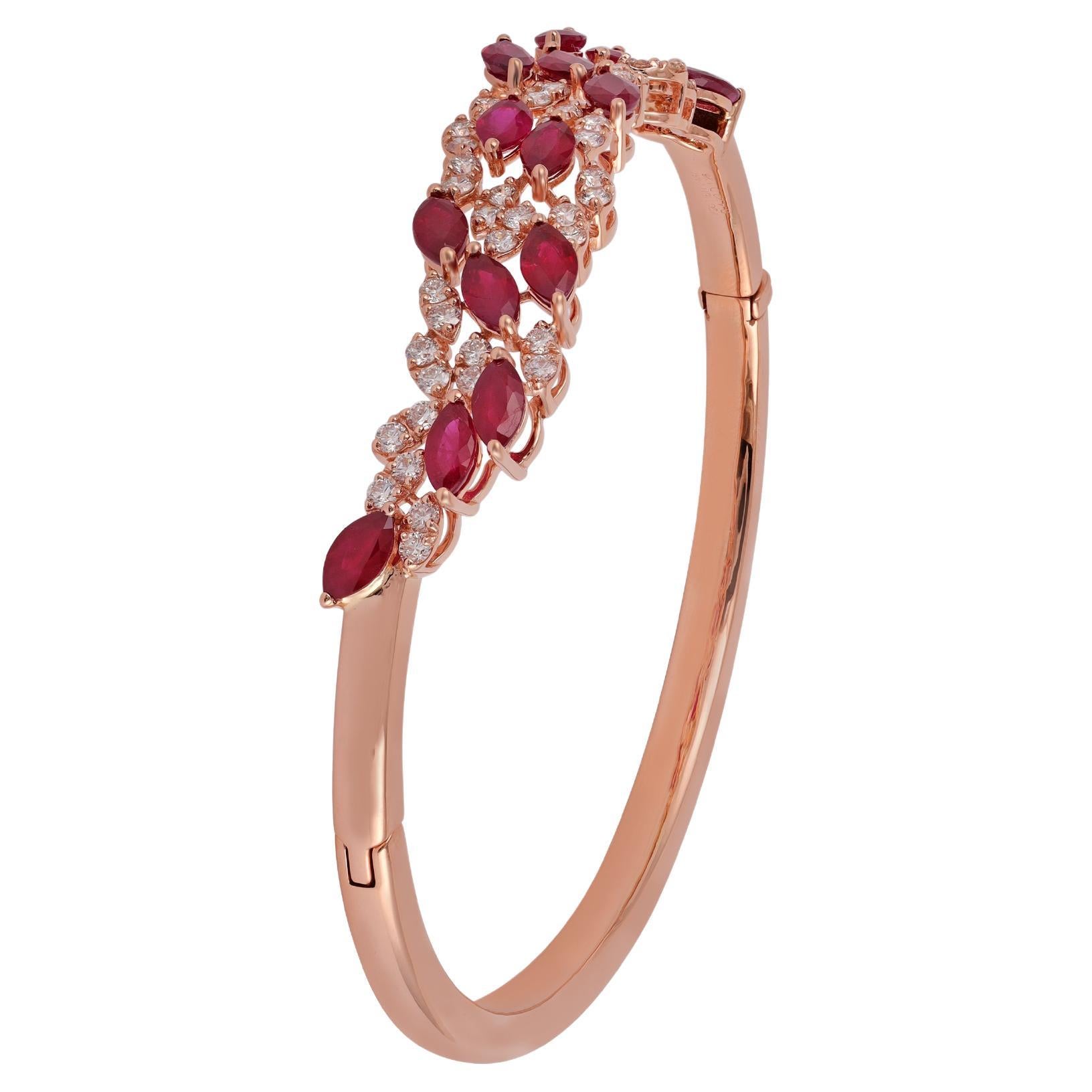 4.29 Carat Natural Burma Ruby Bangle with Diamonds in 18k Rose Gold For Sale