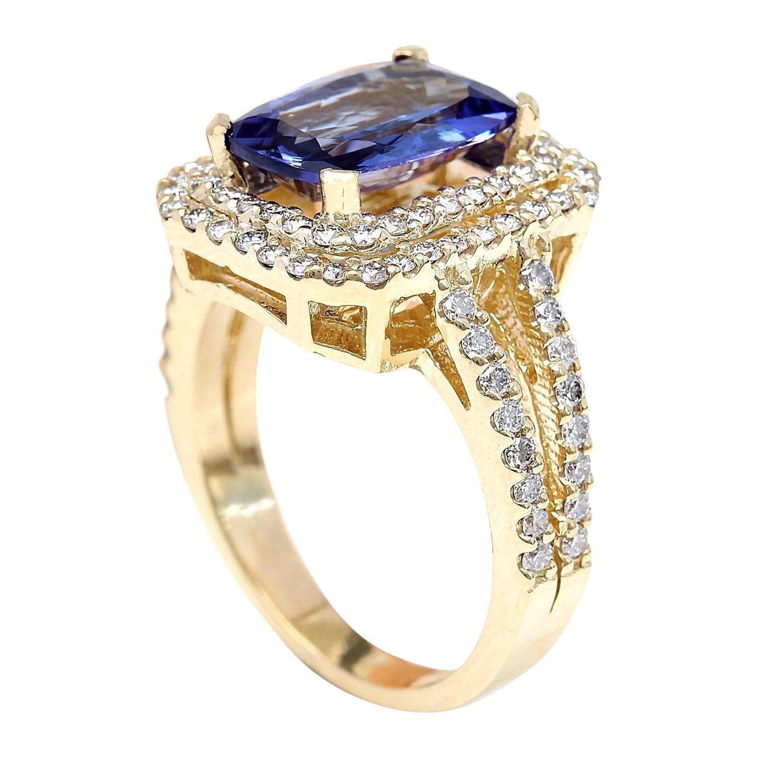 Women's Natural Tanzanite Diamond Ring In 14 Karat Solid Yellow Gold For Sale