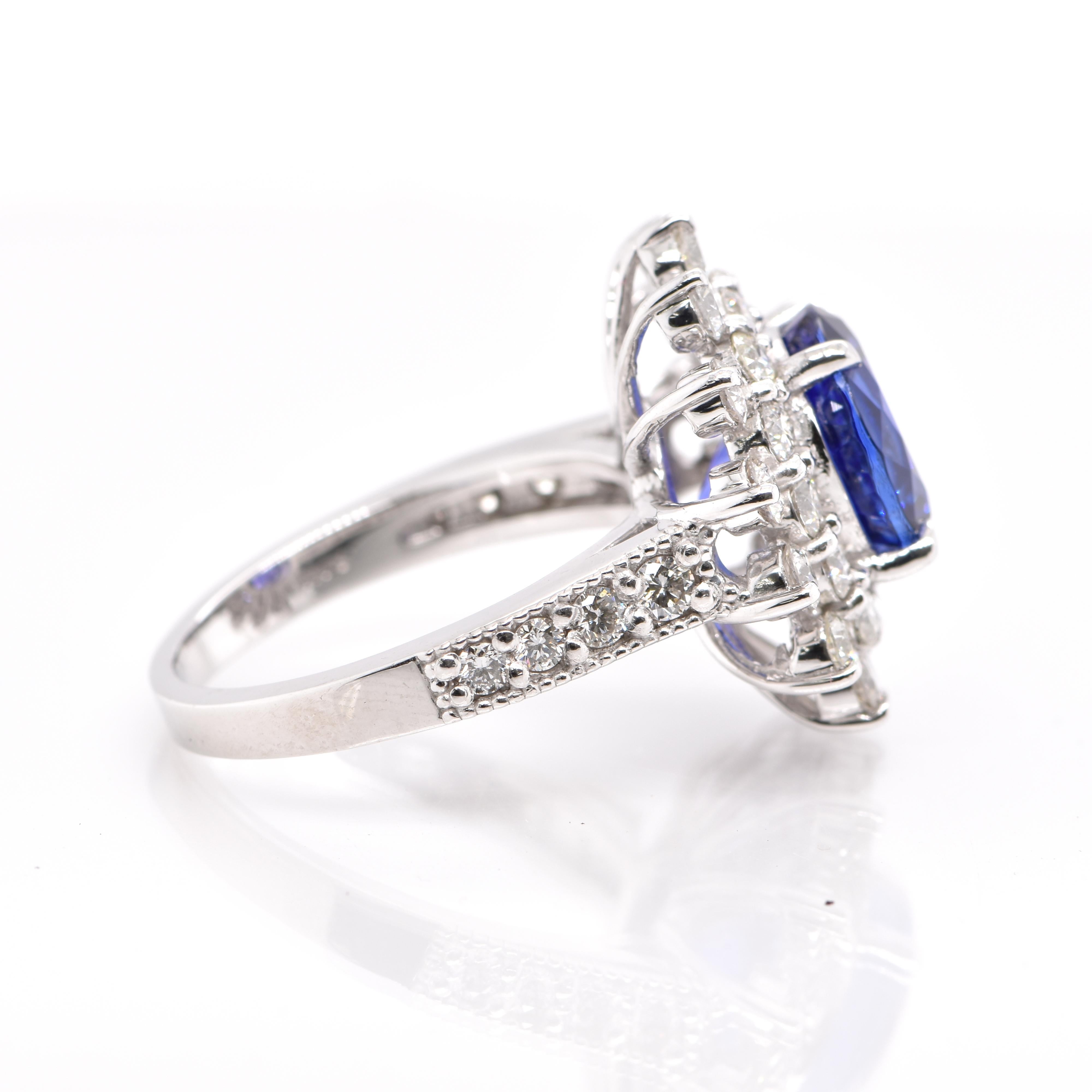 4.29 Carat Natural Round Tanzanite and Diamond Ring Set in Platinum In New Condition For Sale In Tokyo, JP