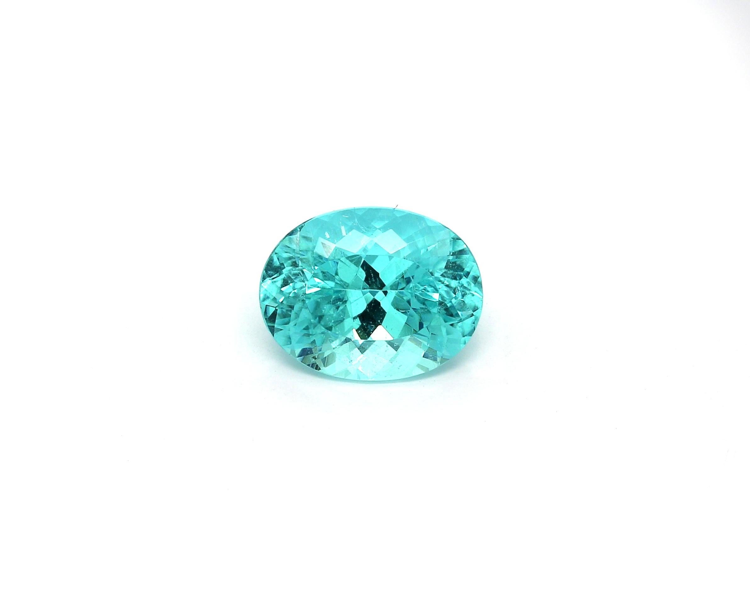 This oval-shaped Paraiba tourmaline was founded in Mozambique and has an exceptional Windex blue-green color! This Paraiba has an excellent saturation and exceptional clarity, along with its well-proportioned and brilliant display, makes it a