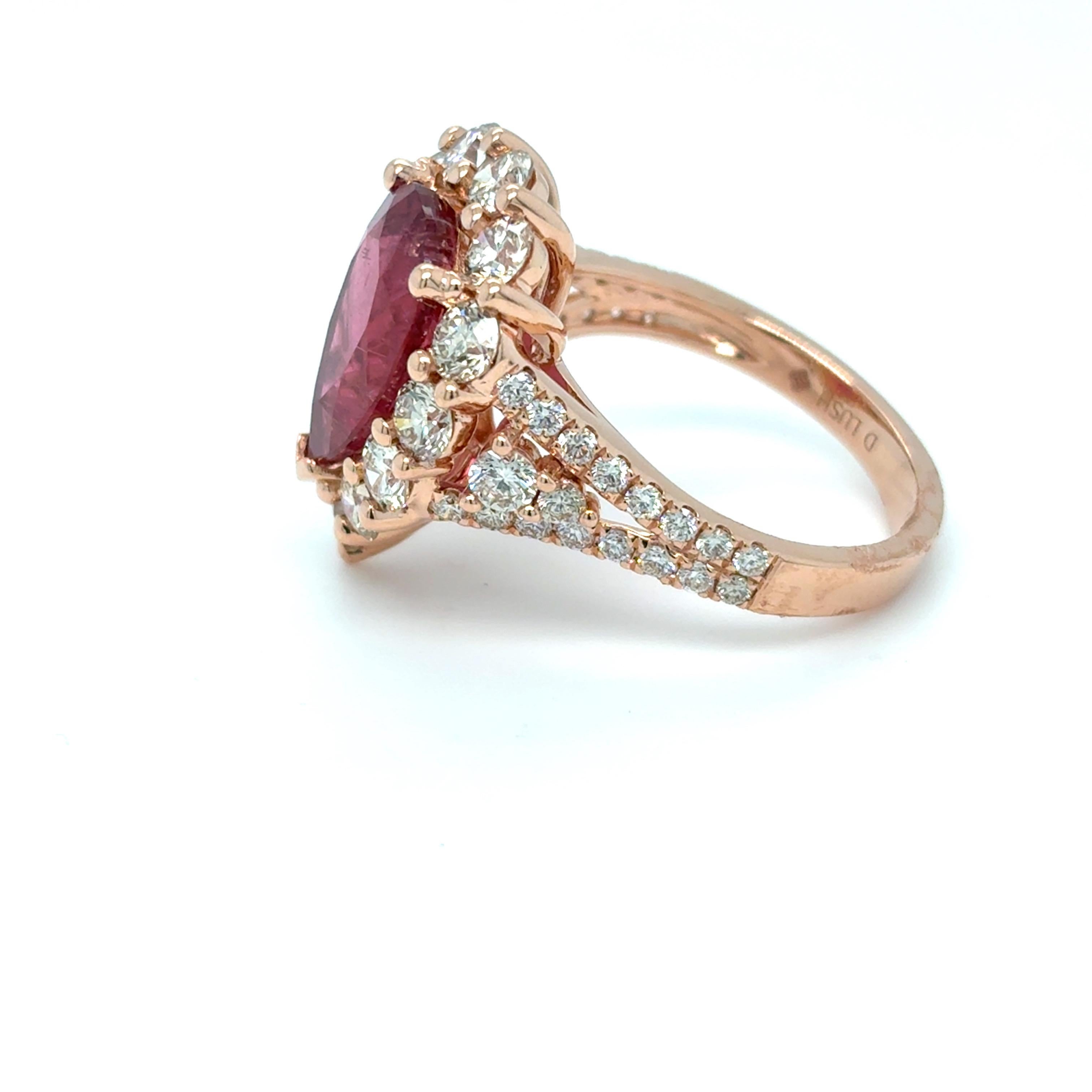 4.29 Carat Pear Cut Rubellite Diamond Rose Gold Cocktail Ring For Sale 6