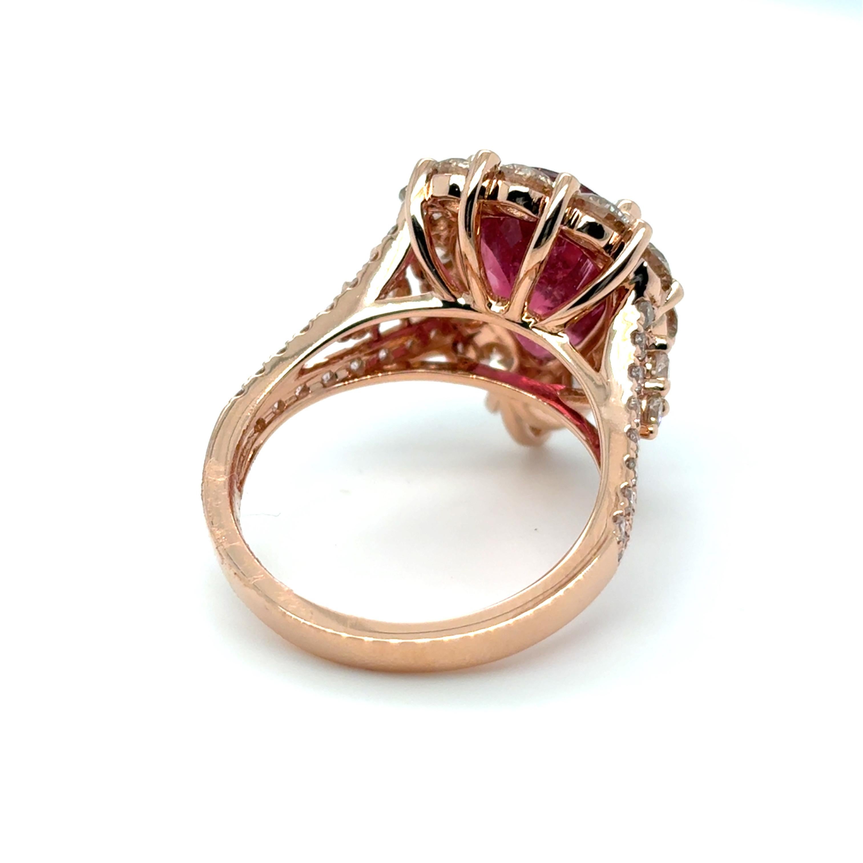 4.29 Carat Pear Cut Rubellite Diamond Rose Gold Cocktail Ring For Sale 7