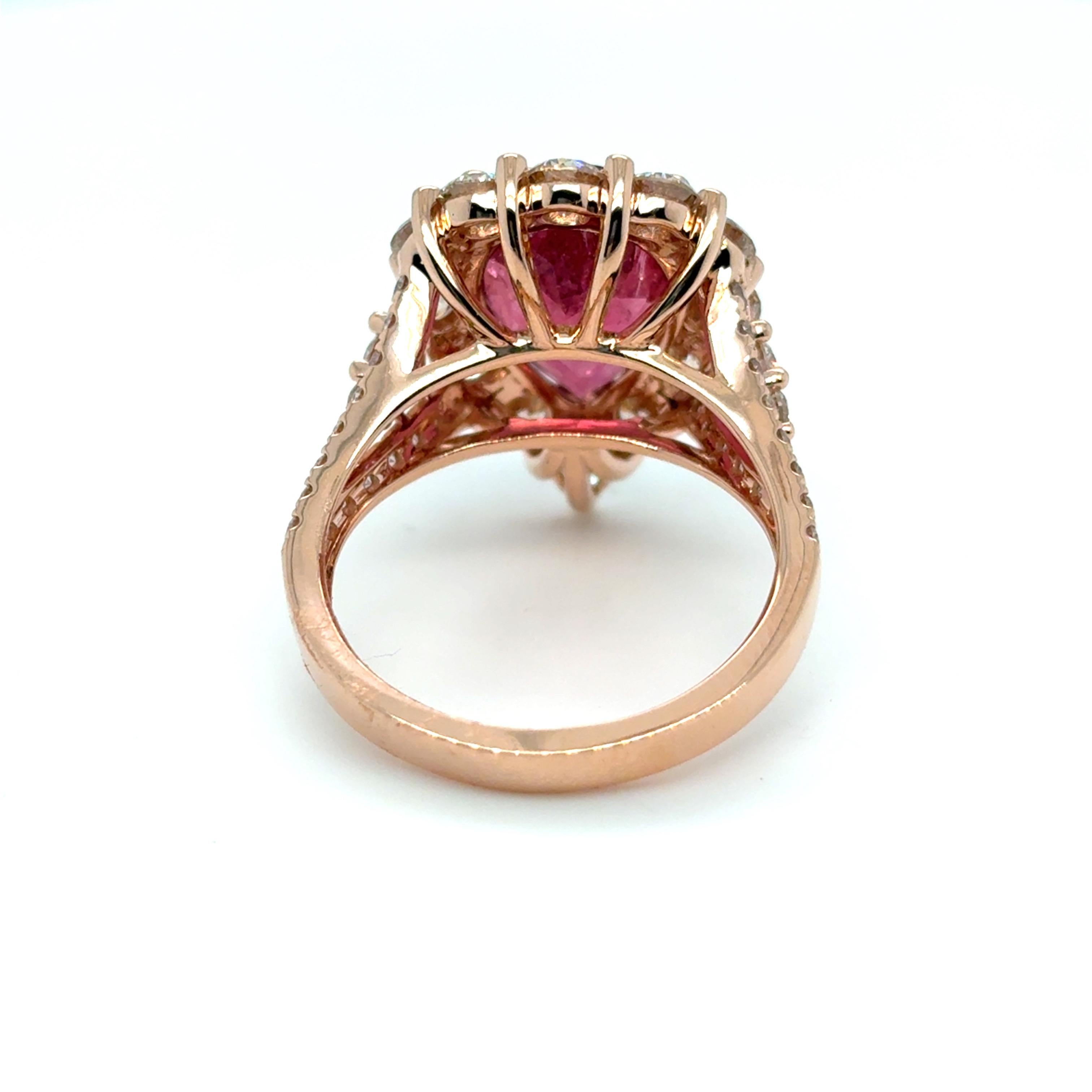 4.29 Carat Pear Cut Rubellite Diamond Rose Gold Cocktail Ring For Sale 8