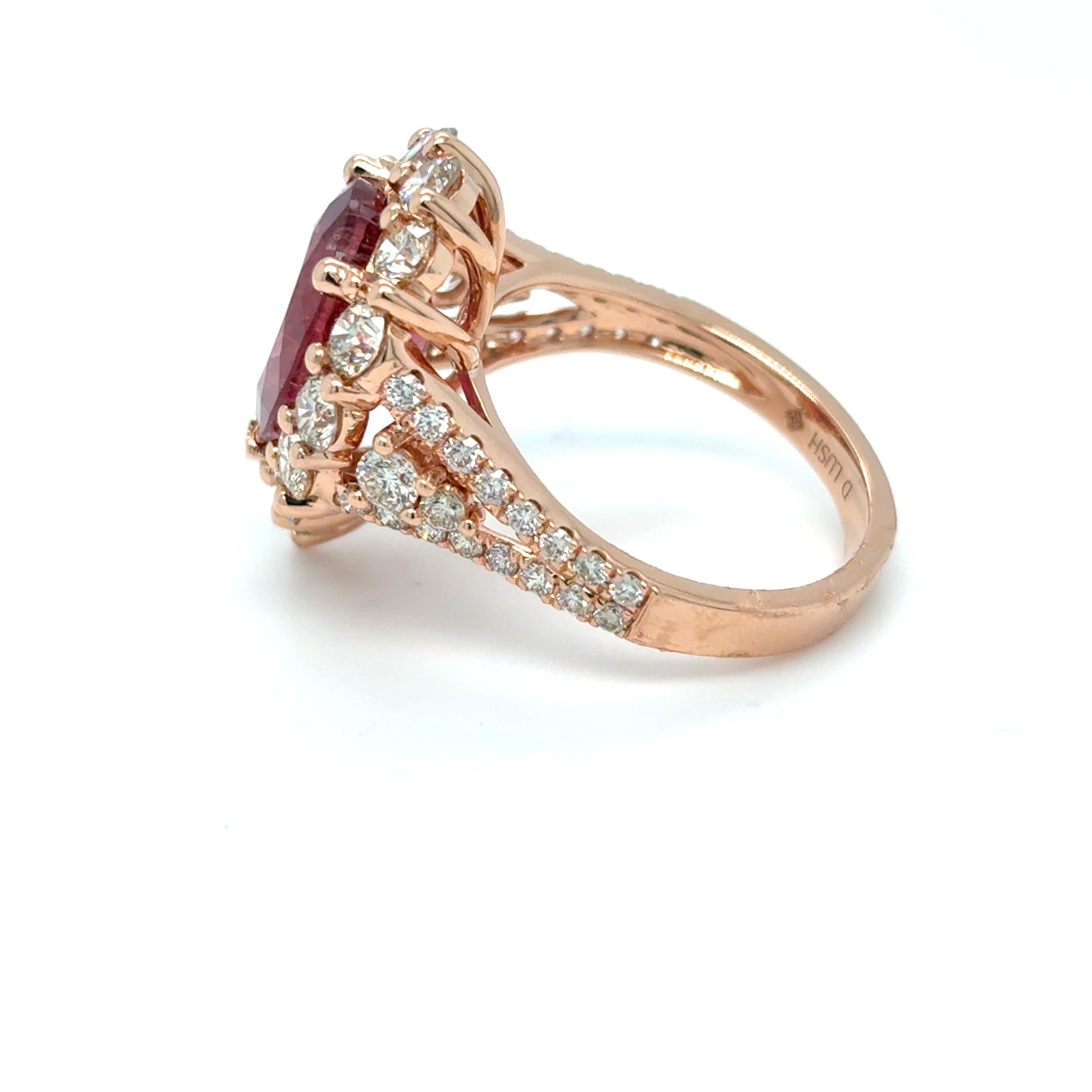 4.29 Carat Pear Cut Rubellite Diamond Rose Gold Cocktail Ring For Sale 9