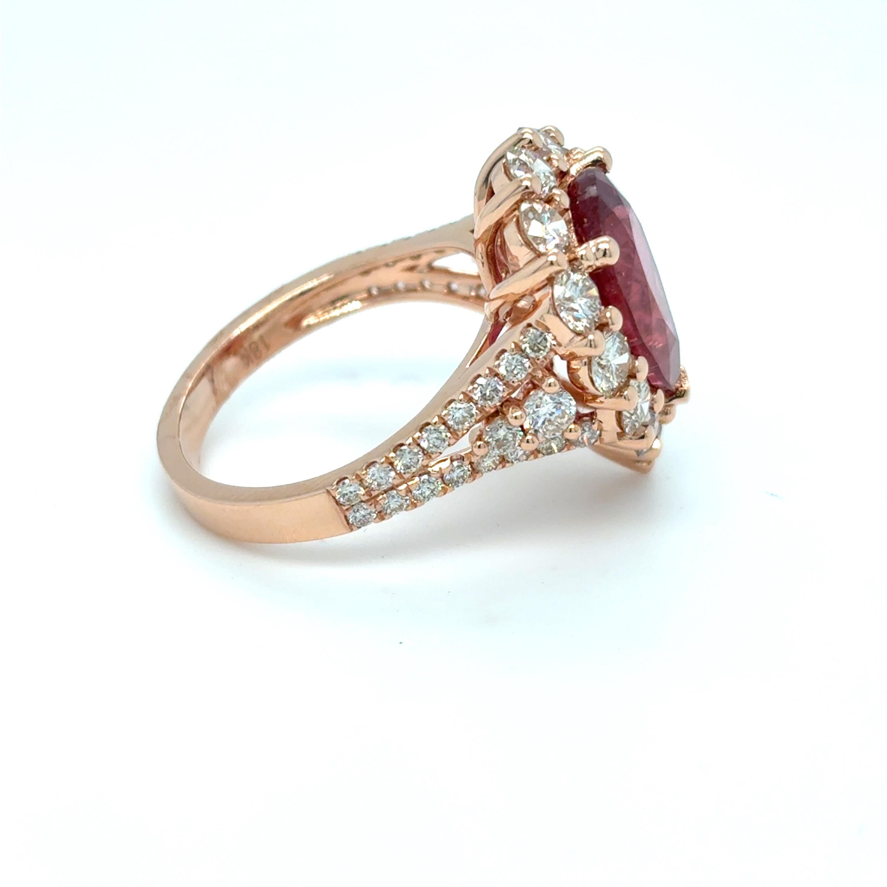 4.29 Carat Pear Cut Rubellite Diamond Rose Gold Cocktail Ring For Sale 10