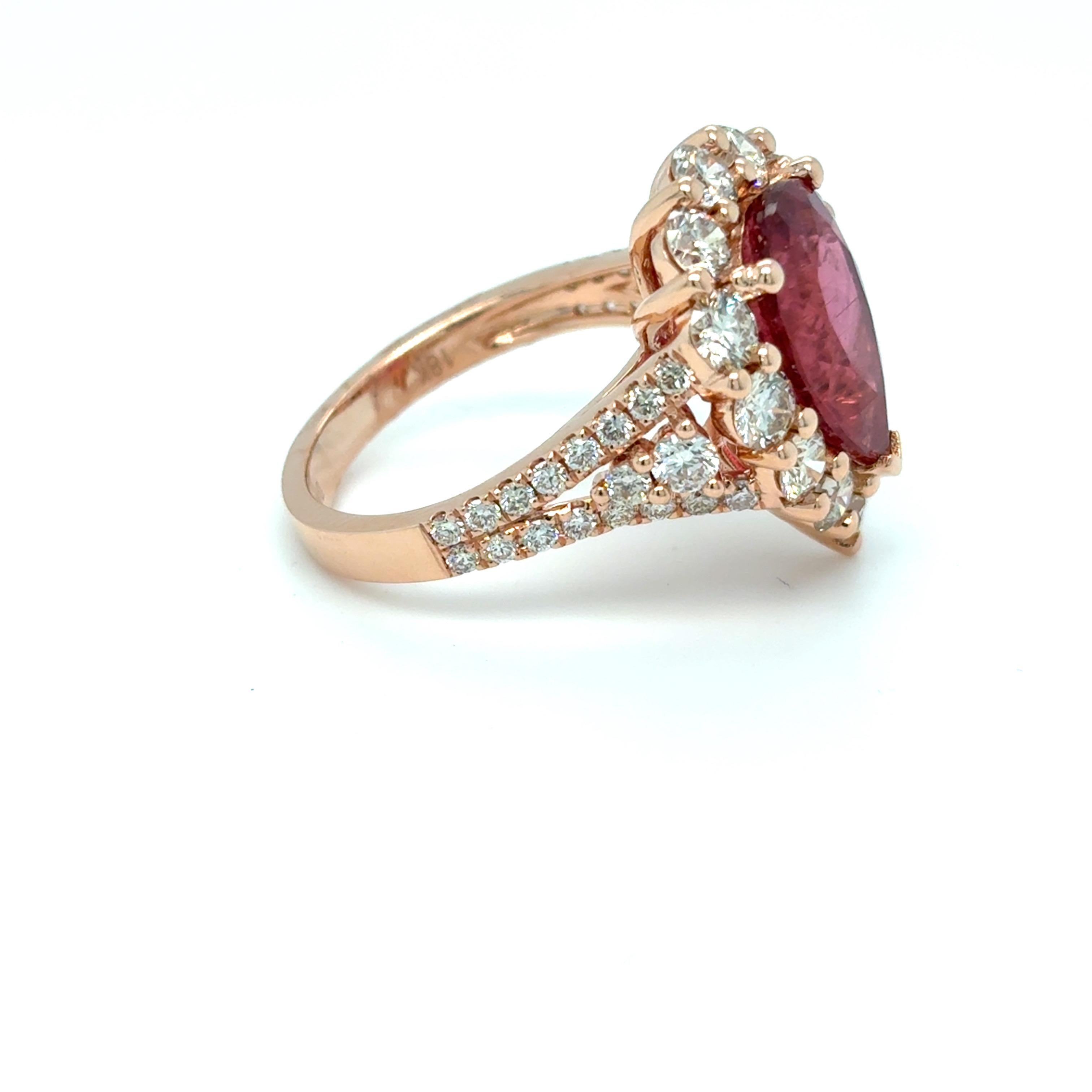 4.29 Carat Pear Cut Rubellite Diamond Rose Gold Cocktail Ring For Sale 1